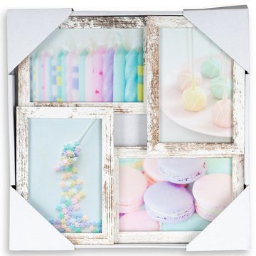 Levandeo® Bilderrahmen Collage, levandeo Bilderrahmen Collage 28x28cm 4 Fotos 10x15 Shabby Chic MDF