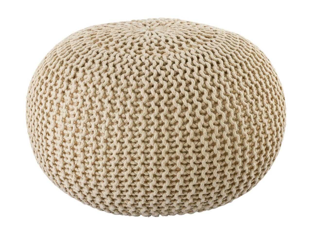 Homescapes Pouf Großer Strickpouf 100% Baumwolle, Pflaume, Sitzpouf
