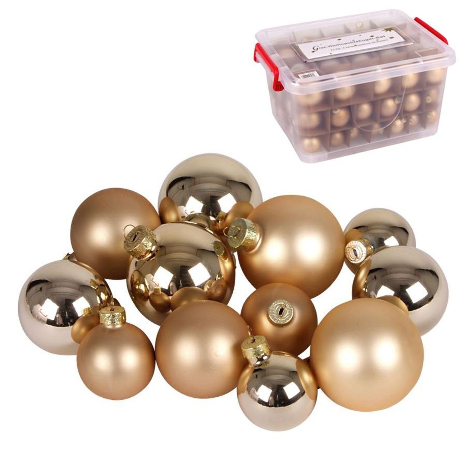 Weihnachtsbaumkugeln gold Weihnachtsbaumkugel Box + BURI Deko Glas-Weihnachtskugel-Set 72tlg