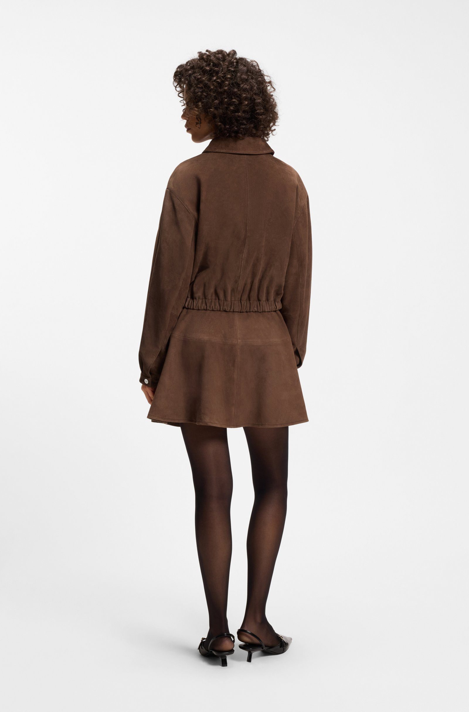 HUGO Lederjacke Liph mit gerafftem Saum (1-St)