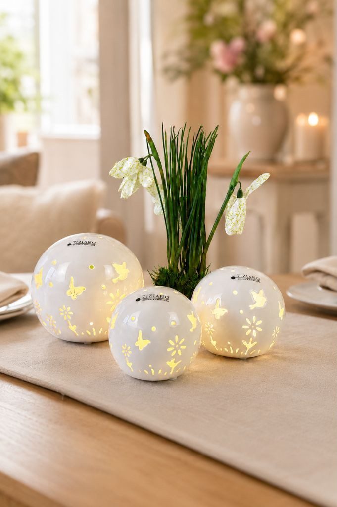 TIZIANO - DESIGN & EMOTIONS Dekofigur 3er Set Deko Lichtkugel Polline 8-12cm LED