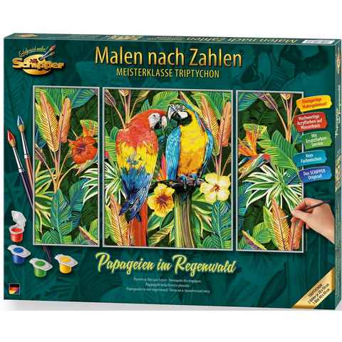 Schipper Malen nach Zahlen Meisterklasse Triptychon - Papageien im Regenwald, Made in Germany
