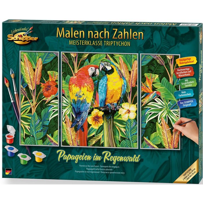 Schipper Malen nach Zahlen Meisterklasse Triptychon - Papageien im Regenwald Made in Germany
