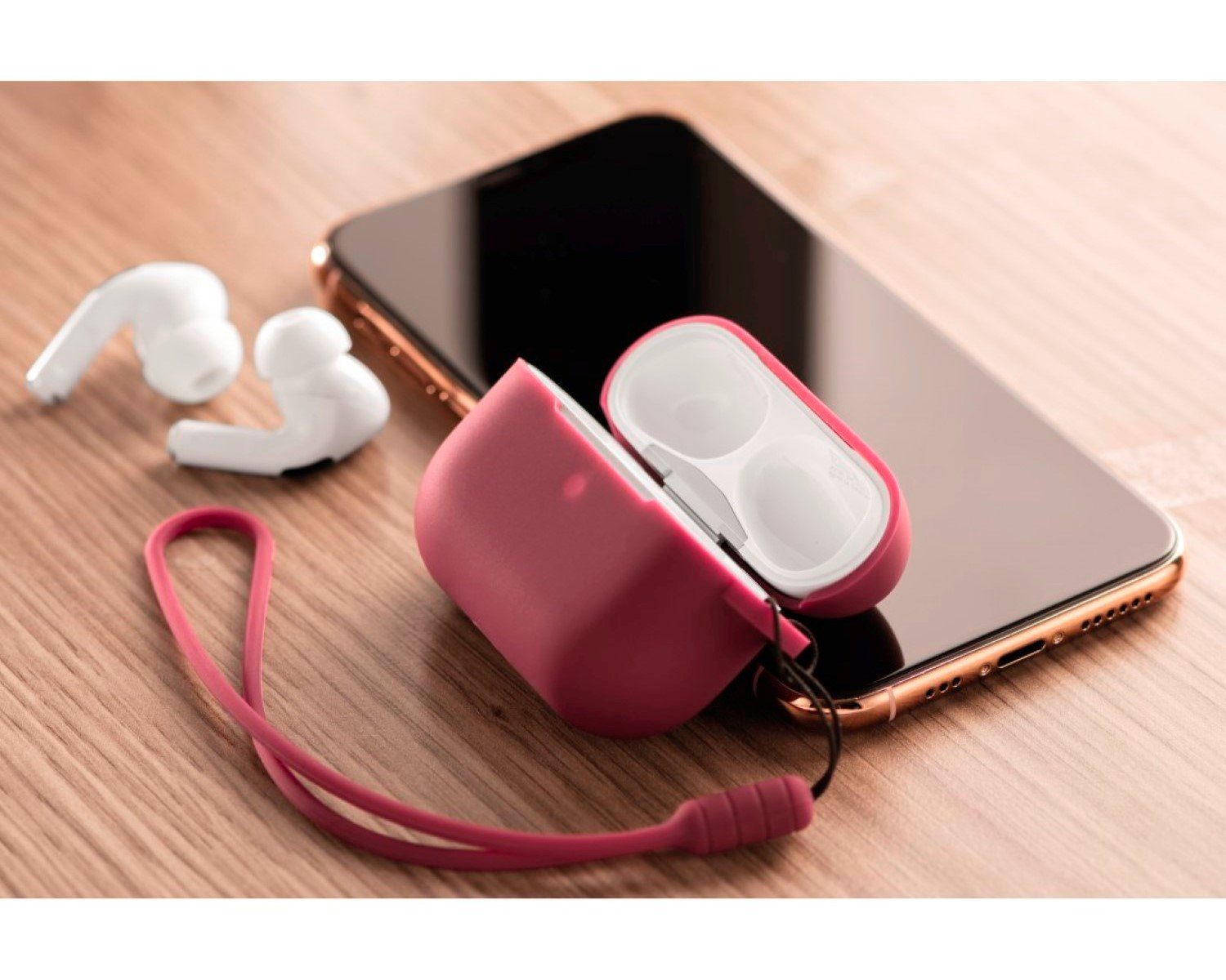Hama Etui Silikon Skin Case Schutz-Hülle Rot Wireless-Headset (Trageband zur Sicherung Cover für Ladecase Apple AirPods Pro Kopfhörer) – Bild 2 von 4
