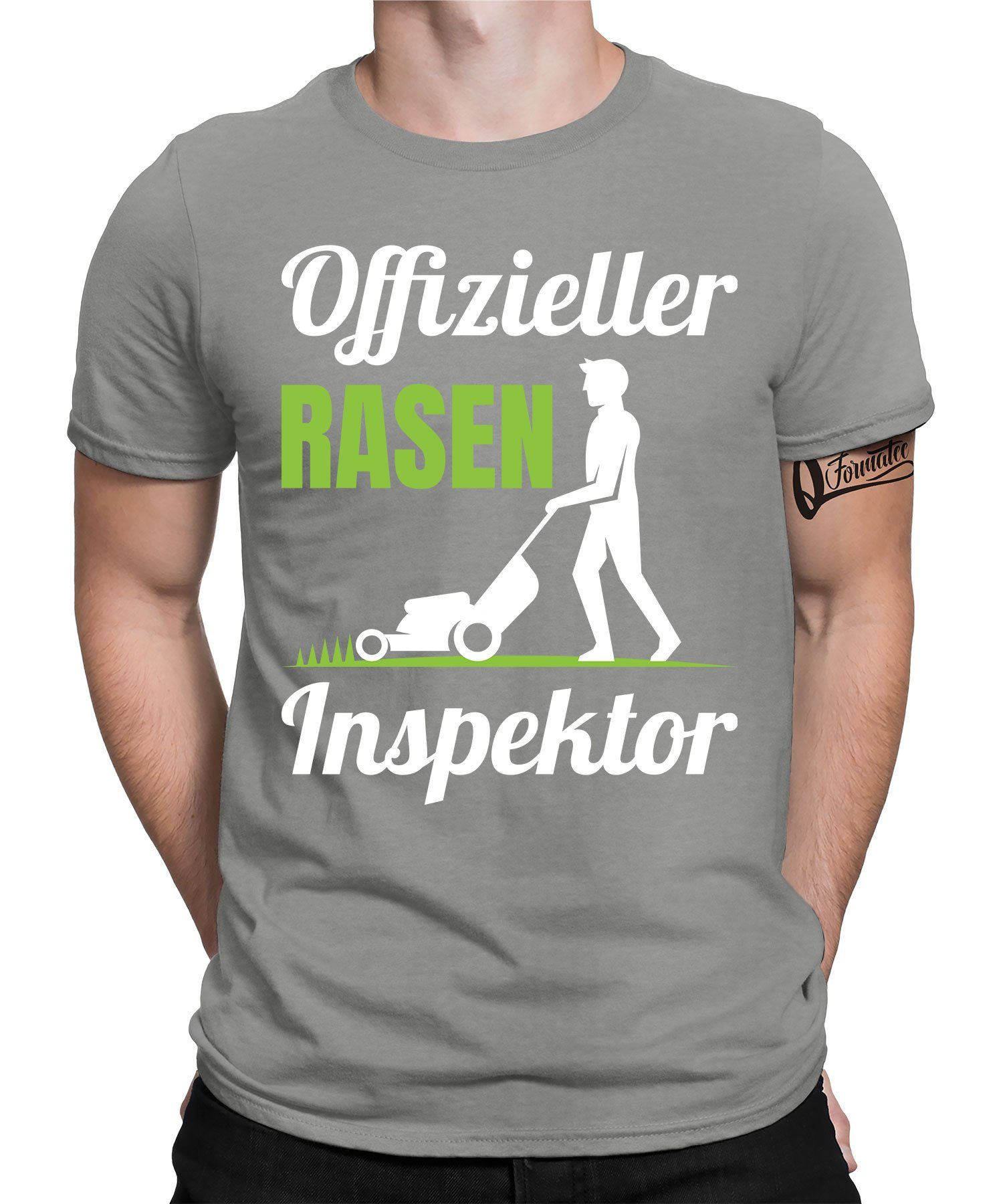T-Shirt (1-tlg) Lustiger Spruch Grau Quattro Herren Statement Formatee - Inspektor Heather Offizieller Kurzarmshirt Rasen