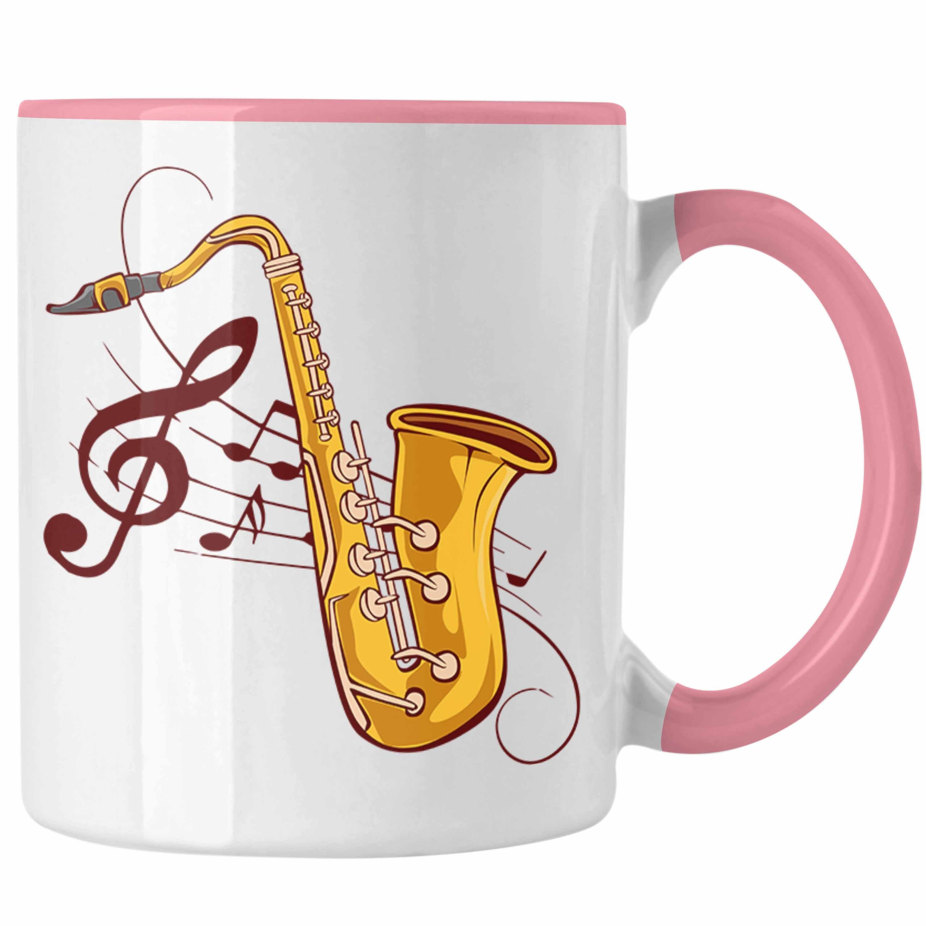 Trendation Tasse Lustige Saxofon-Tasse Geschenk Saxofonspieler Geschenkidee Rosa | Teetassen