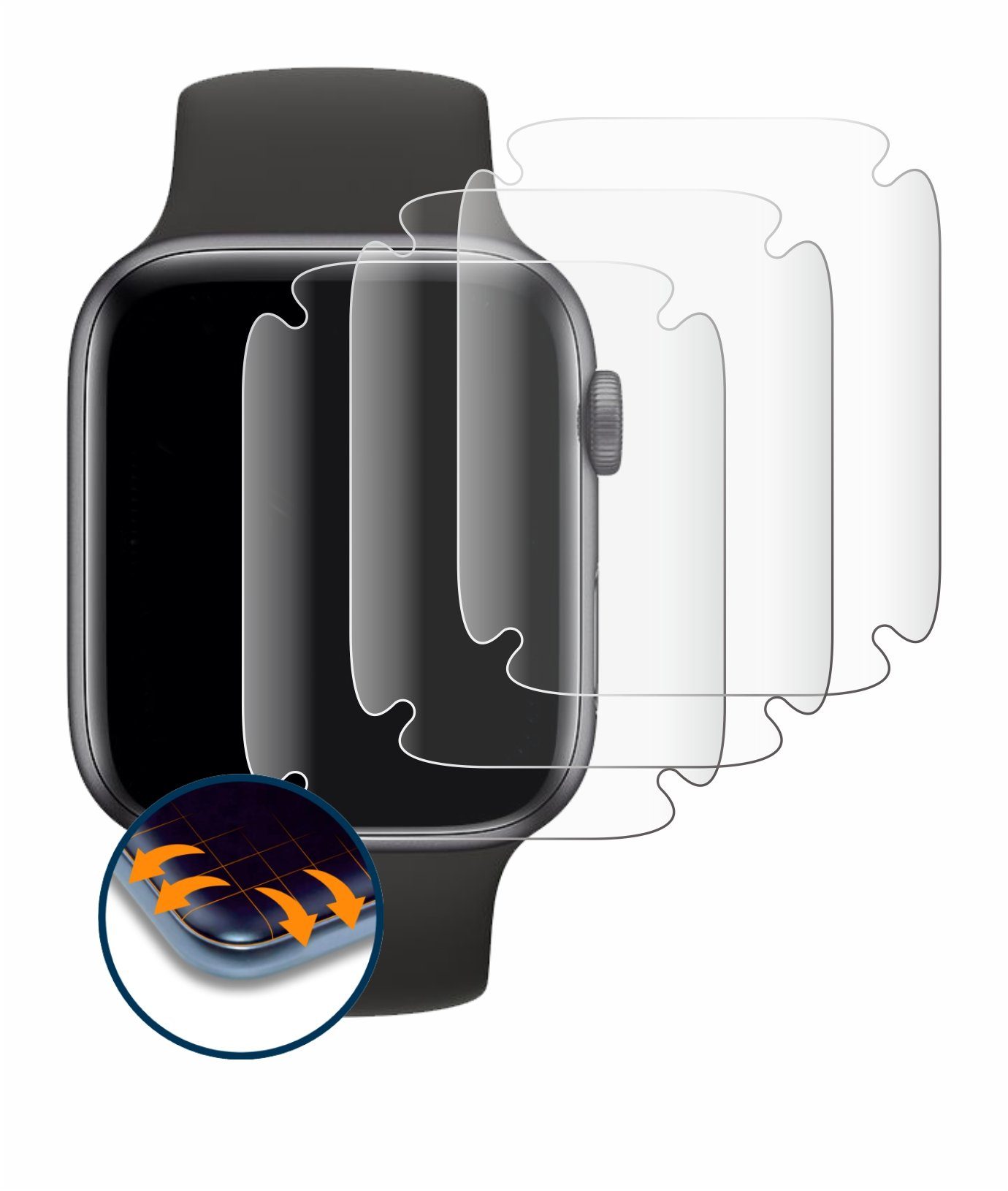 Savvies Displayschutzfolie Fullscreen Schutzfolie für Apple Watch SE (44 mm), 4 Stück, Displayschutz Folie Fullcover Klar Transparent