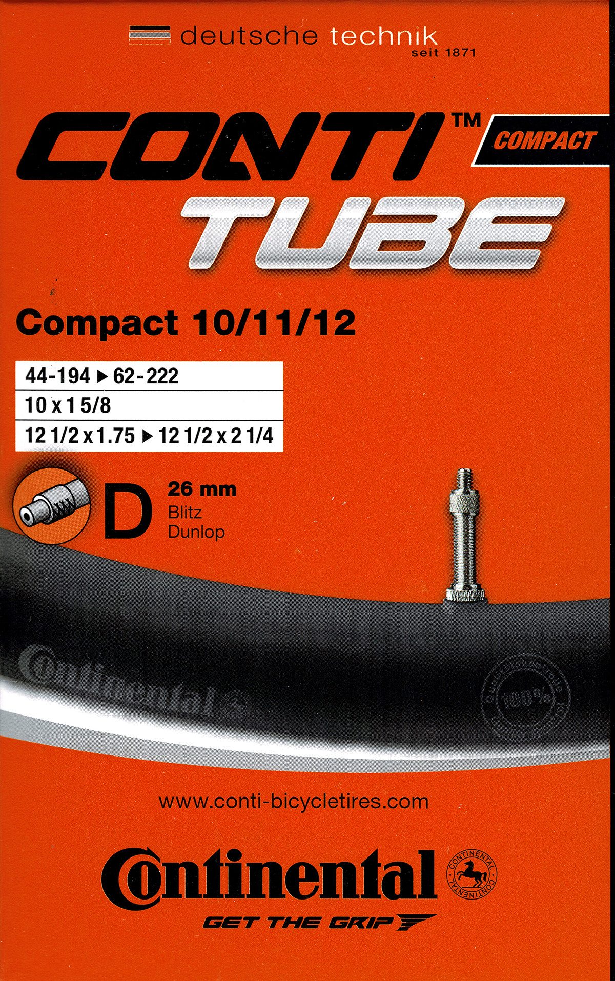 CONTINENTAL Fahrradschlauch Continental Compact Schlauch 10 11 12 Zoll DV (44/62-194/222) DV 26mm, 1 5/8, 1,95, 2,00, 2,25, 1,90