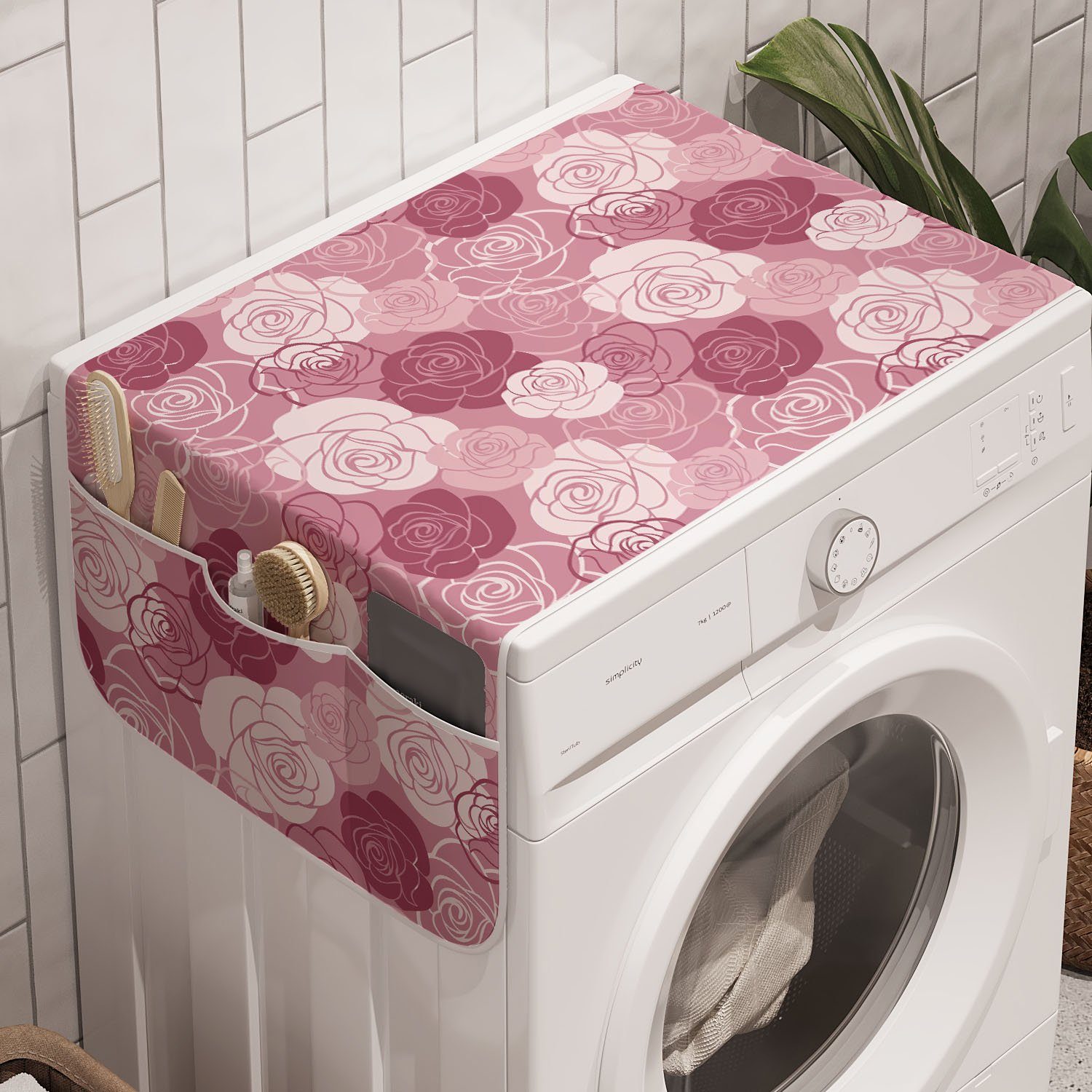 Abakuhaus Badorganizer Anti-Rutsch-Stoffabdeckung für Waschmaschine und Trockner, Rose Blumen Romantisches Petal-Motiv