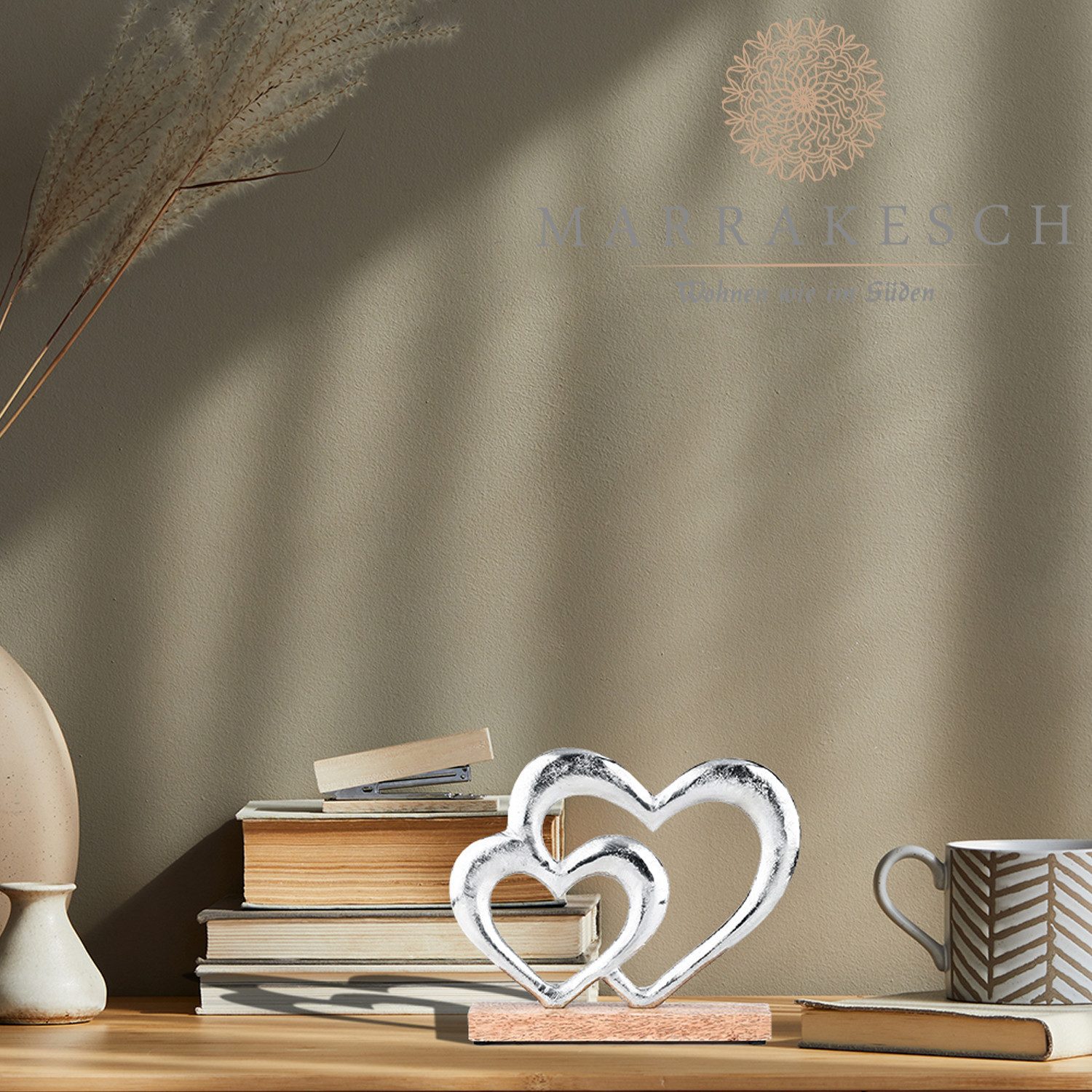 Marrakesch Orient & Mediterran Interior Dekoobjekt Figura Amour -9- in alluminio e legno, design moderno, argento 22 cm (1 St) – Bild 3 von 5
