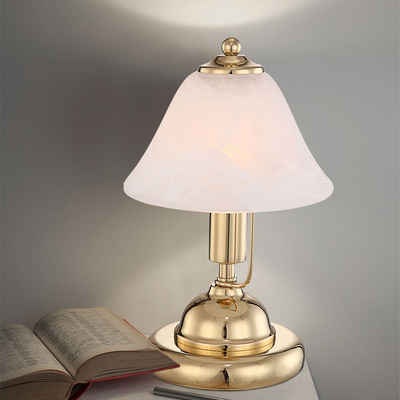 etc-shop Tischleuchte, Tischlampe Tischleuchte Bürolampe Leseleuchte, LED Touchschalter, Höhe 27 cm, Messing-Gold Glas Alabasteroptik, Nachttischlampe