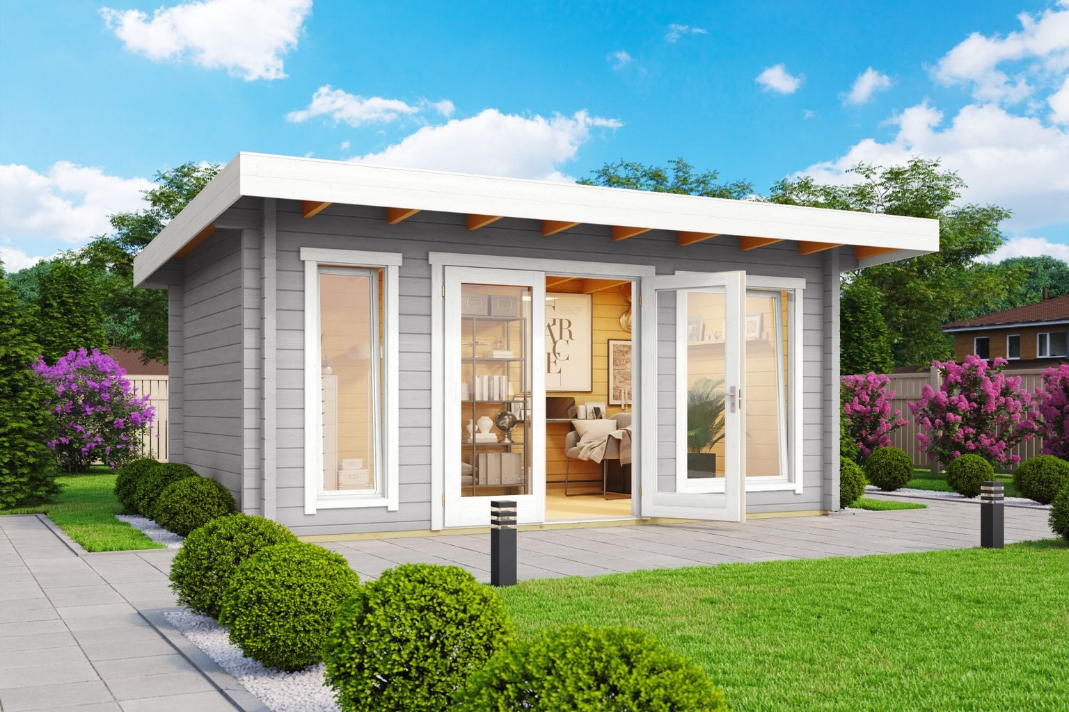LASITA MAJA Gartenhaus Lasita Maja Ferienhaus Dorset Platinum, Modell 2, Platinum, 70 mm, 510 x 360 x 238 cm, lichtgrau