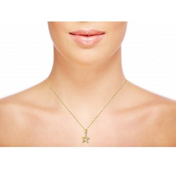 Limana Kette mit Anhänger Damen Kinder Mädchen echt 925 Sterling Silber gold Stern (inkl. Geschenkdose), Zirkonia Goldkette Geschenkidee Kinderkette Frauenkette