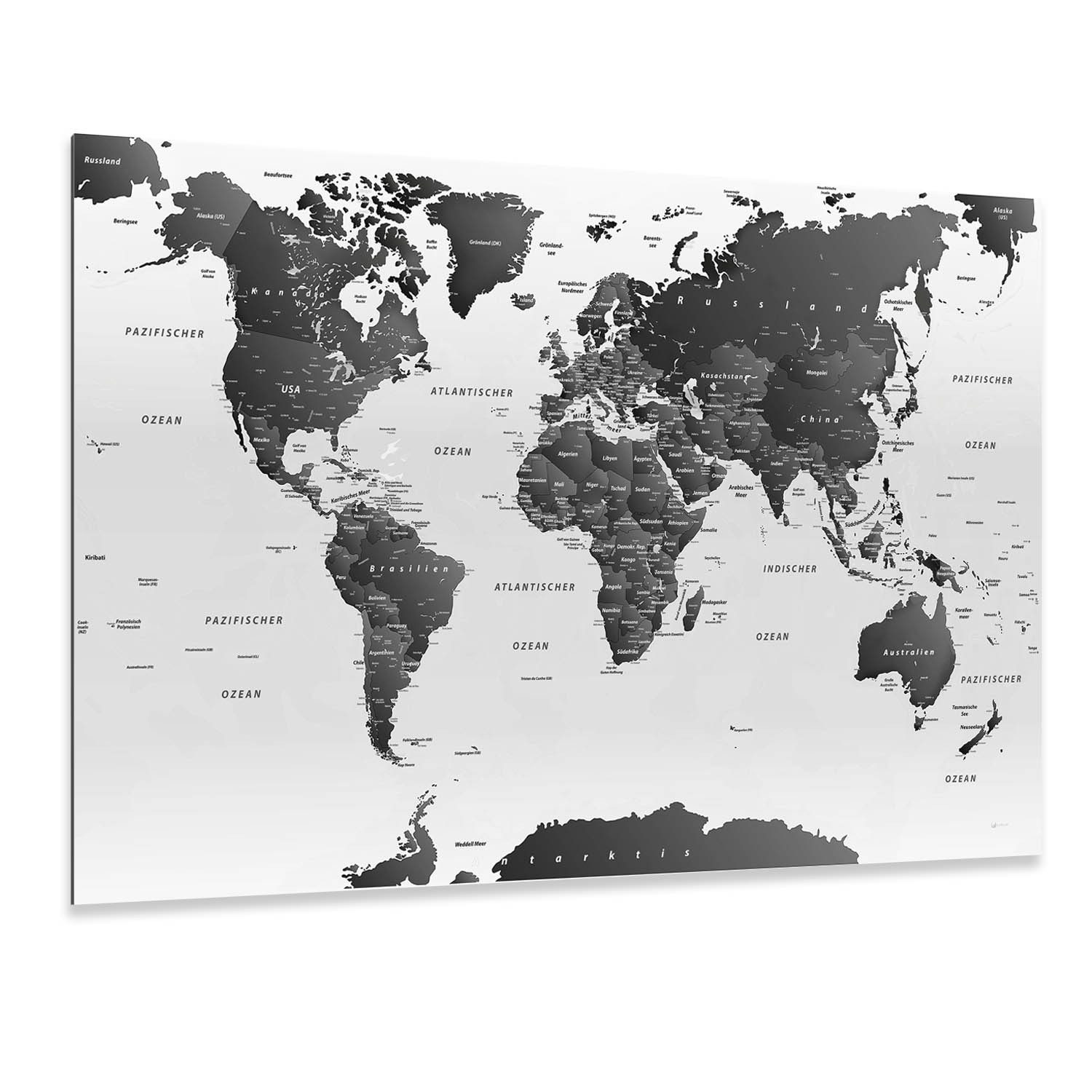 LANA KK Glasbild magnetische Weltkarte, deutsche Beschriftung