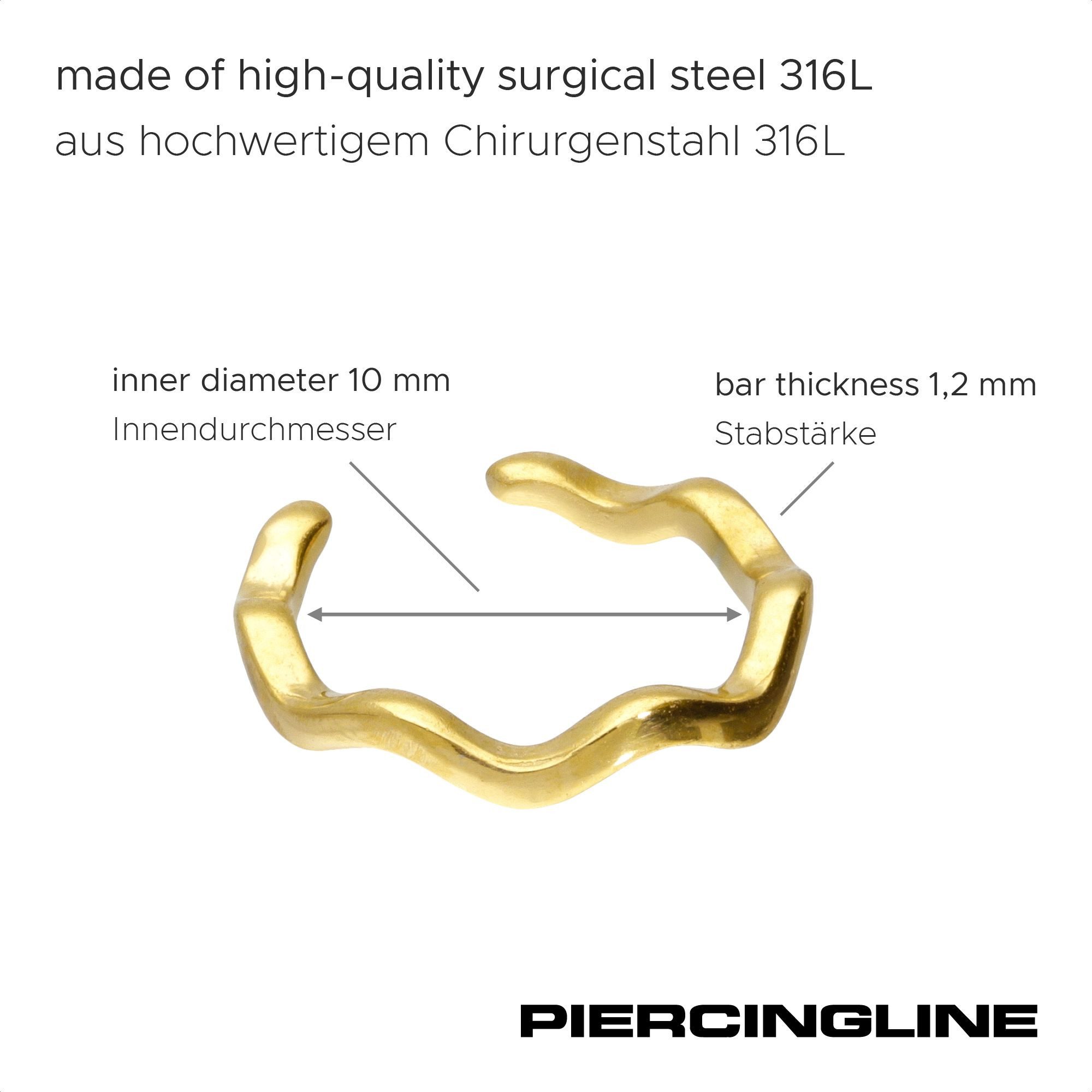 PIERCINGLINE Fake-Spirale Chirurgenstahl Fake Ohrring WELLE (Fake Piercing-Ringe, 1-tlg)