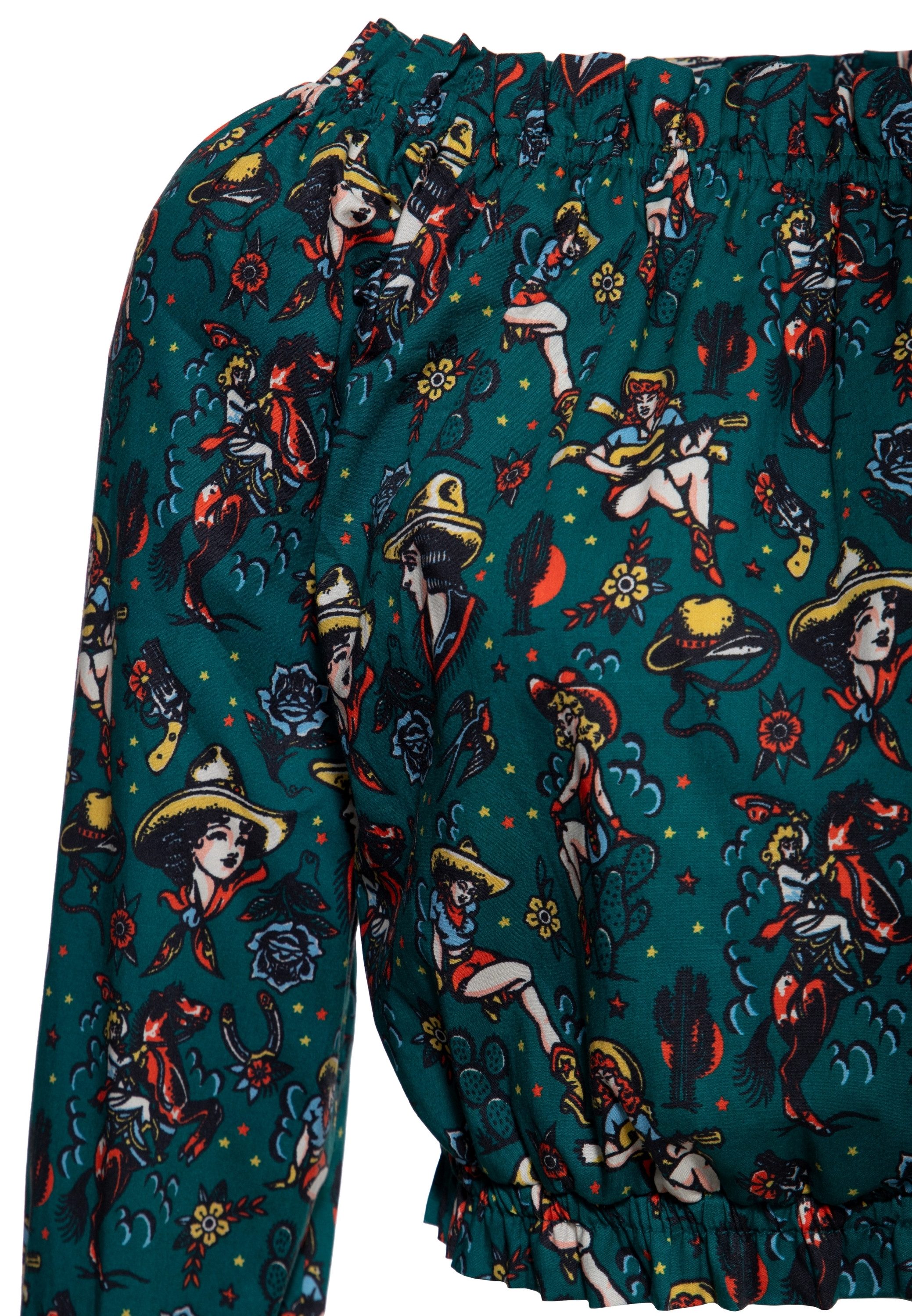 QueenKerosin Kurzarmbluse Cowgirl mit Allover-Print