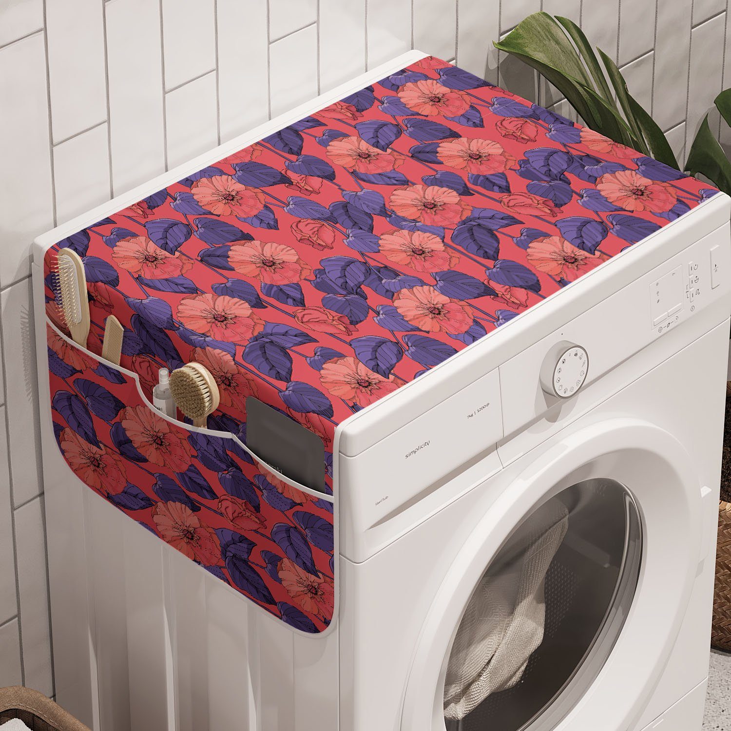 Abakuhaus Badorganizer Anti-Rutsch-Stoffabdeckung für Waschmaschine und Trockner, Blumen Wiese Blüten Muster-Kunst