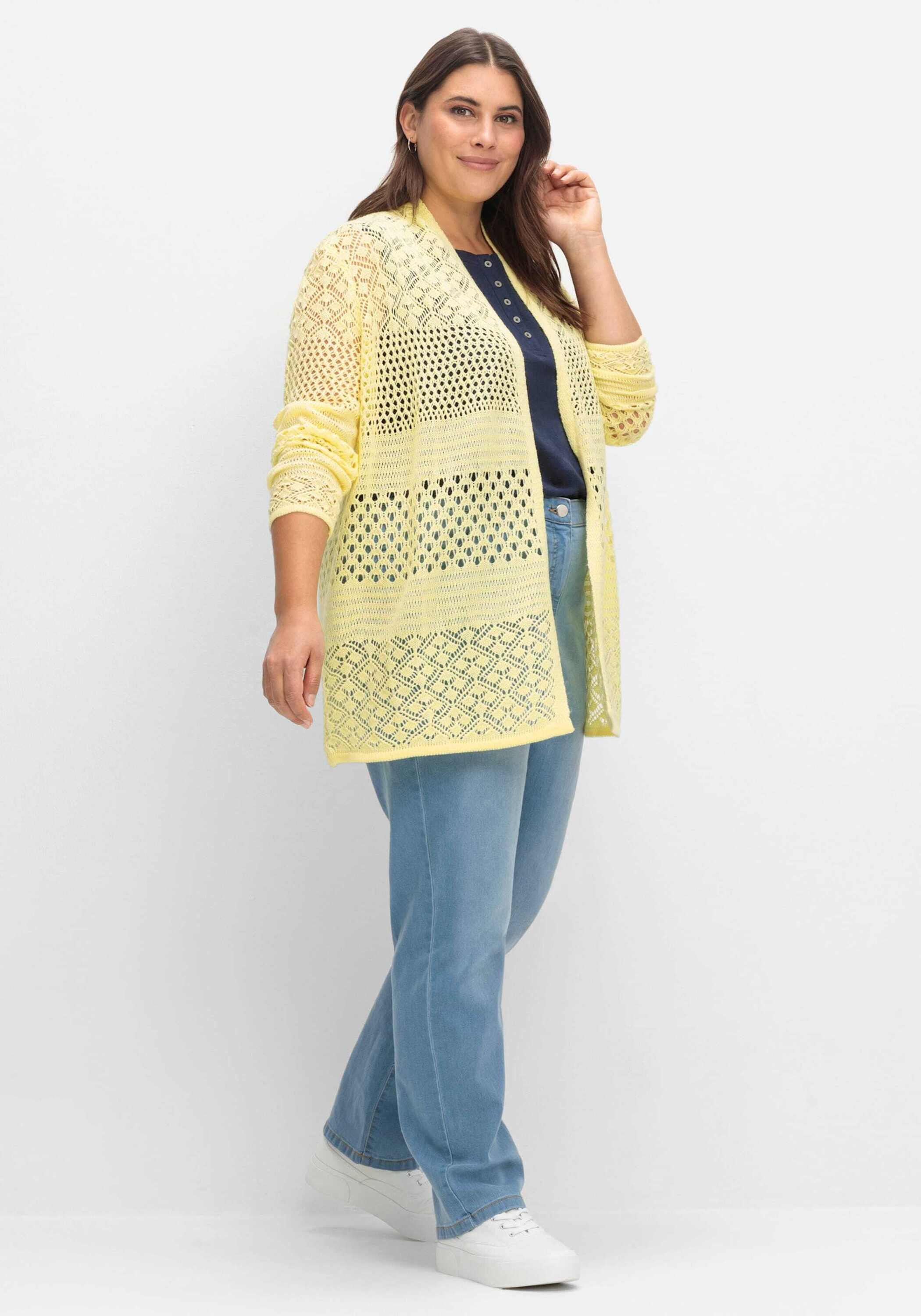 Sieh an! Strickjacke Strickjacke Langarm Ajour mit Ajourmuster, in offener Form