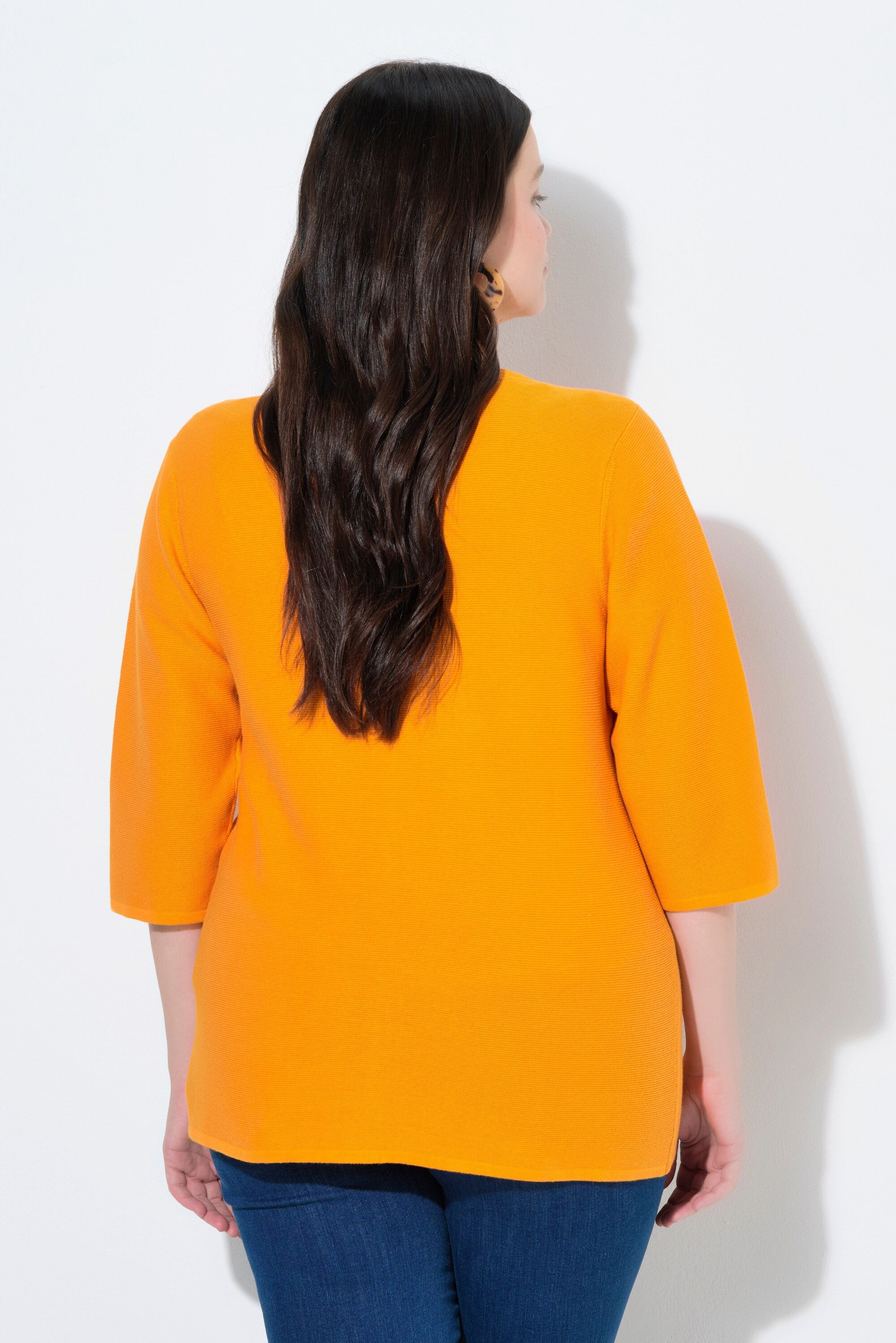 Ulla Popken Strickjacke Strickjacke V-Ausschnitt 3/4-Arm Biobaumwolle