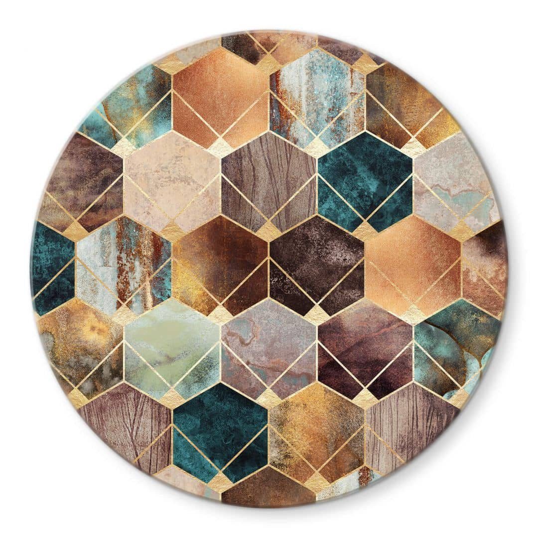 K&L Wall Art Glasbild Glas Wandbild Rund Glasbild geometrisch Fredriksson Gold Kupfer, Wandschutz Deko Bilder