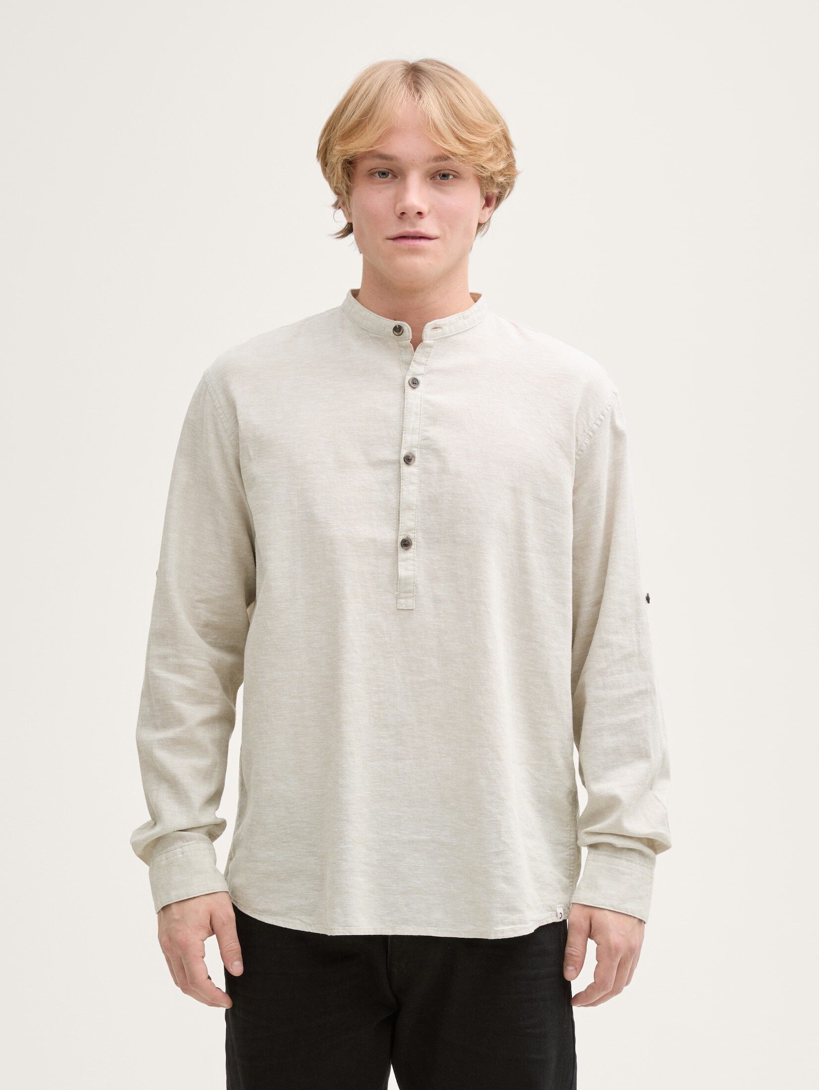 Langarmhemd Relaxed Fit Tunika Hemd mit Leinenanteil