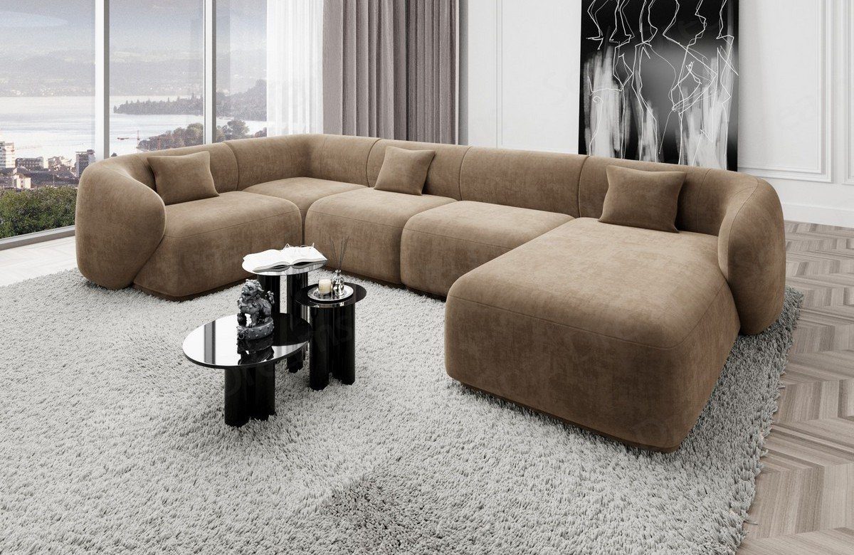Sofa Dreams Wohnlandschaft Designer Stoff Sofa Marbella U Form Samtstoff Stoffsofa, Loungesofa