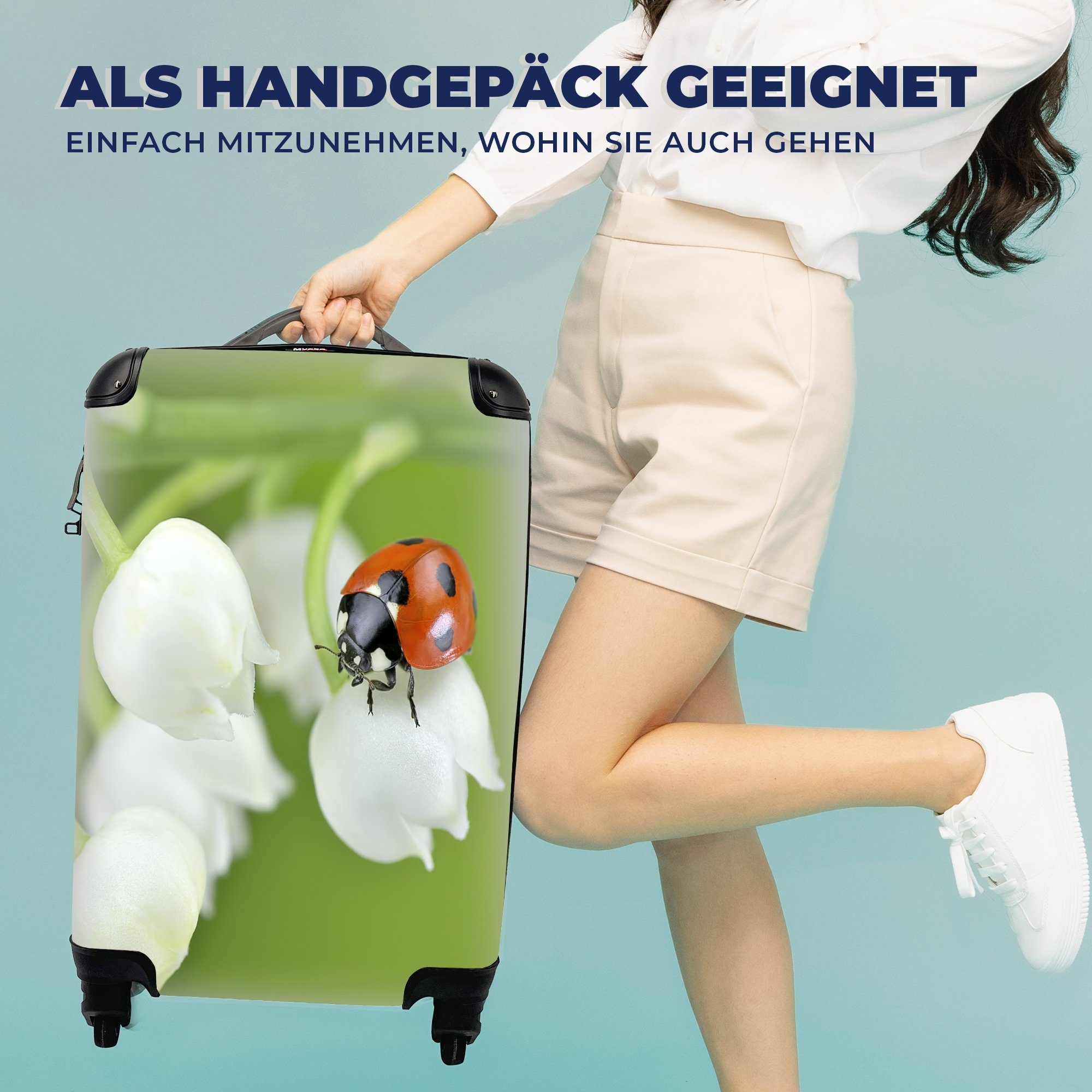 von der Nahaufnahme Reisekoffer für Handgepäckkoffer Eine Reisetasche eines Rollen, 4 Handgepäck mit Dalen, auf MuchoWow Ferien, rollen, Lilie Trolley, Marienkäfers