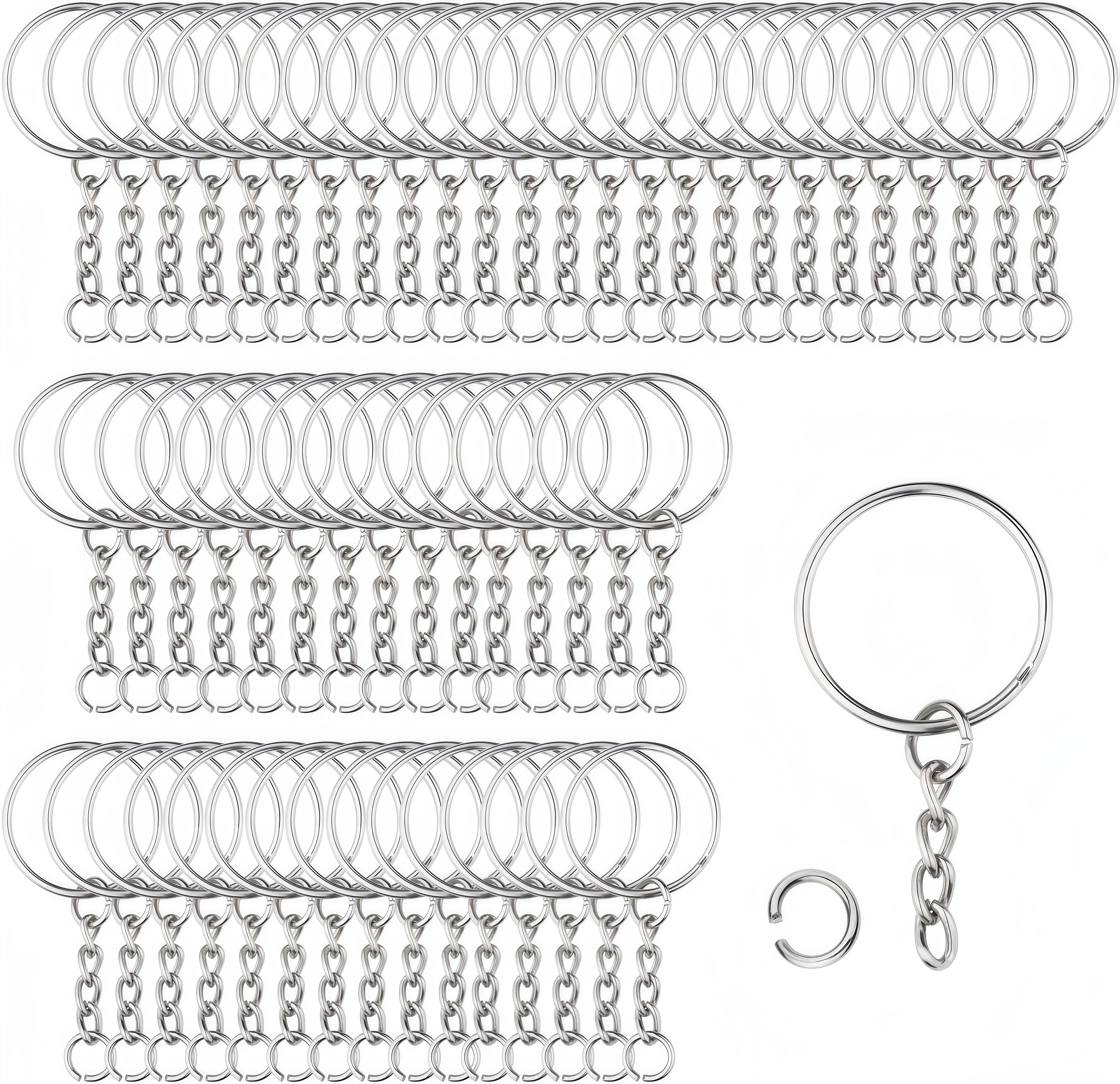 FOUORTUNATE-BEE Schlüsselanhänger 100 Schlüsselringe 25 mm mit Kette für DIY & Schlüsselanhänger (100-tlg), 100er Set Schlüsselringe mit Spaltring für Bastelarbeiten