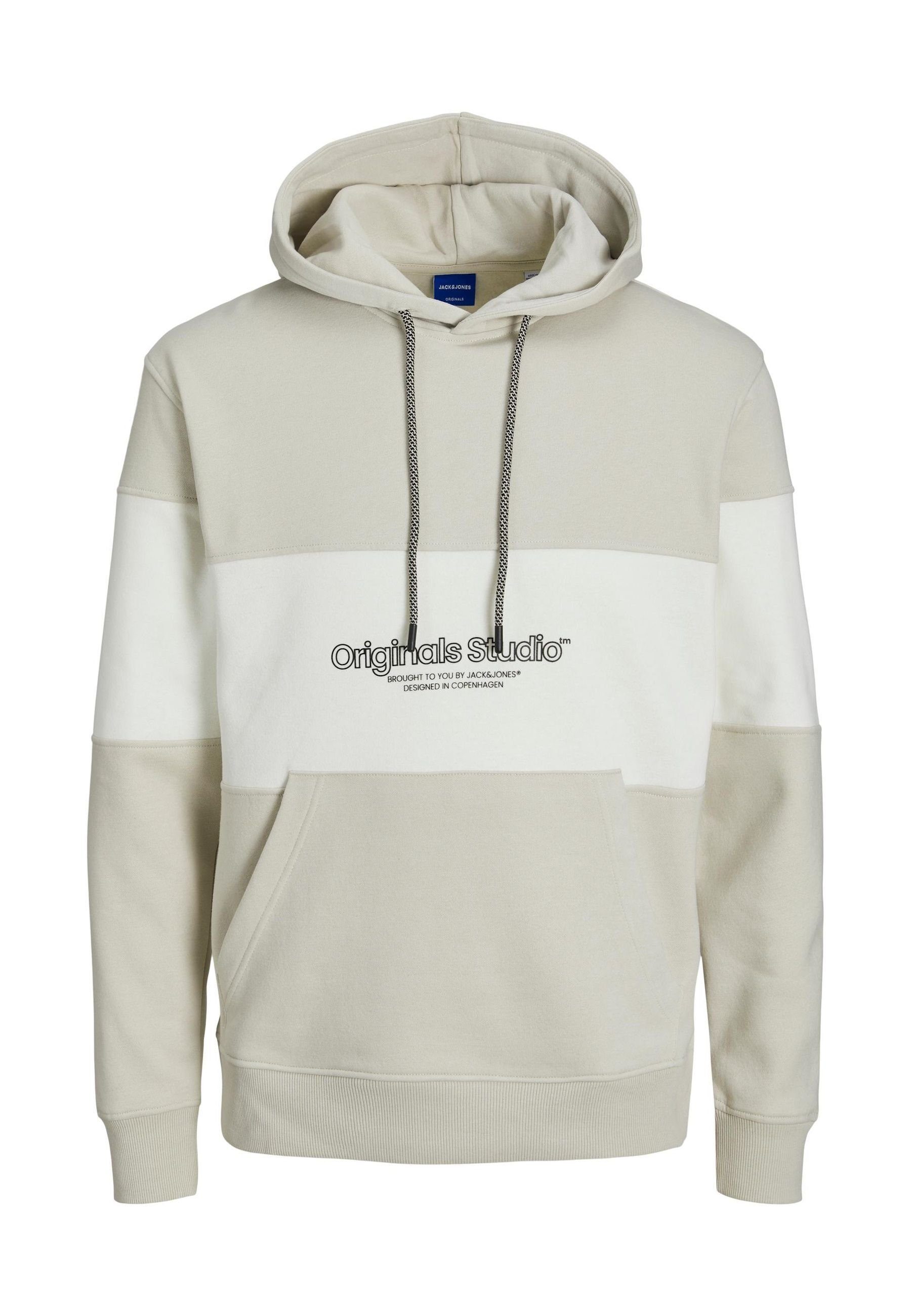 Hoodie (1-tlg) Jack Jones Hoodie Frontprint & BLOCKING Kapuzensweatshirt Moonbeam/BLACK Lakewood mit