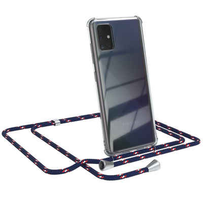 EAZY CASE Handykette Hülle mit Kette für Samsung Galaxy A51 6,5 Zoll, Slimcover Handykette Hülle Cross Bag für Smartphone Blau Camouflage