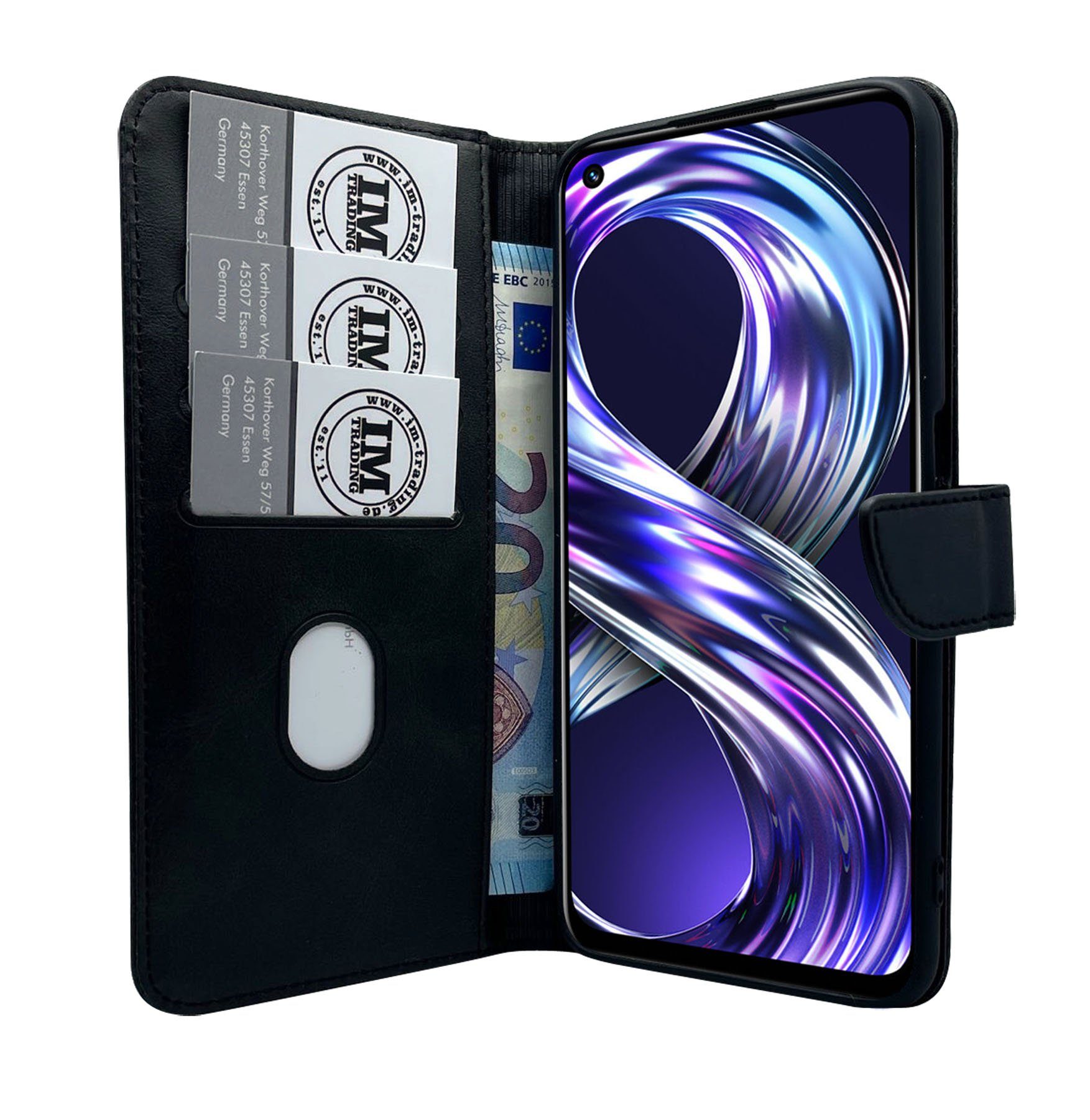 cofi1453 Handyhülle Buch Tasche "Smart" für Realme 8i Schwarz 6,6 Zoll, Kunstleder Schutzhülle Handy Wallet Case Cover mit Kartenfächern, Stan