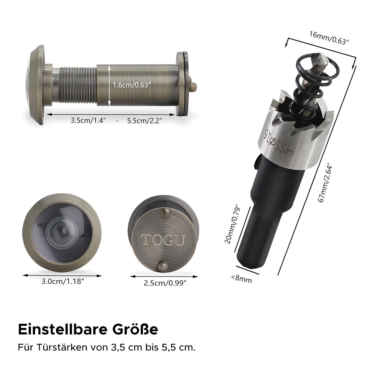 Refttenw Türspion Massives Messing 220-Grad-Türspione, Türstärke 35-55 mm