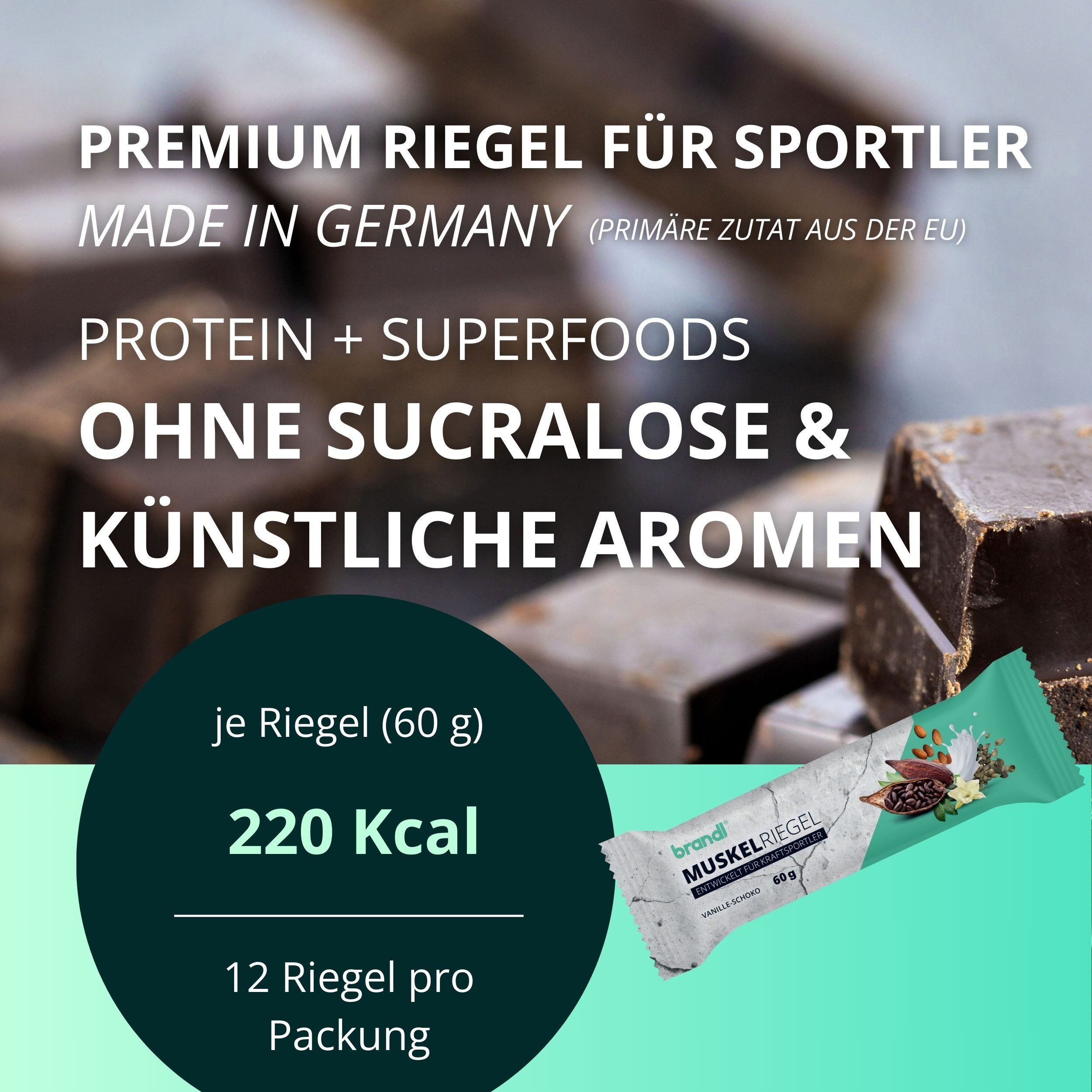 Brandl Nutrition Eiweiß-Riegel für Sportler ohne künstliche Süßstoffe – Proteinriegel Riegel, Proteinriegel mit 18g Eiweiß aus 3 Quellen - 12 x 60g Riegel