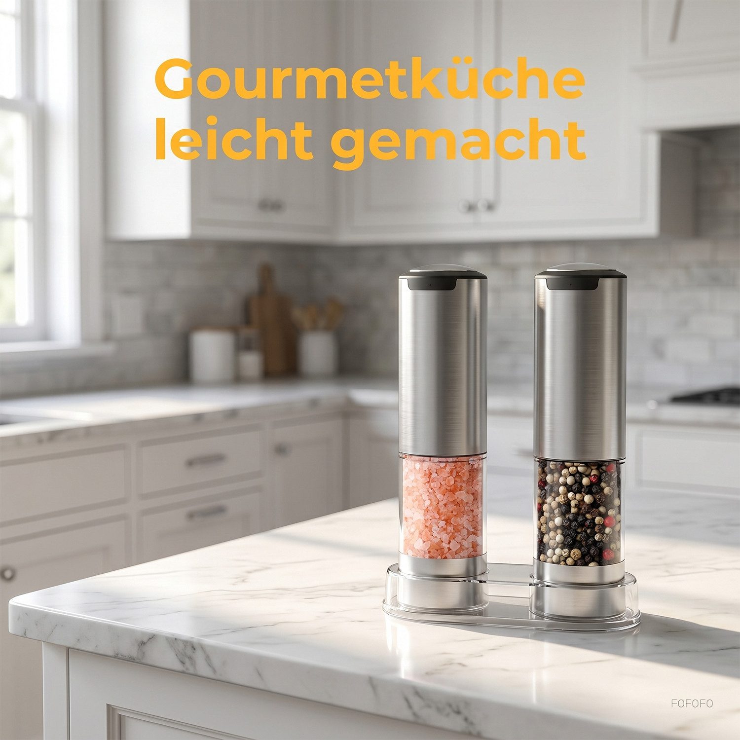AKKEE Salz-/Pfeffermühle Elektrische Salzmühle & Pfeffermühle, 2er Set, LED-Beleuchtung, Pfeffermühle Elektrisch mit USB Aufladbar