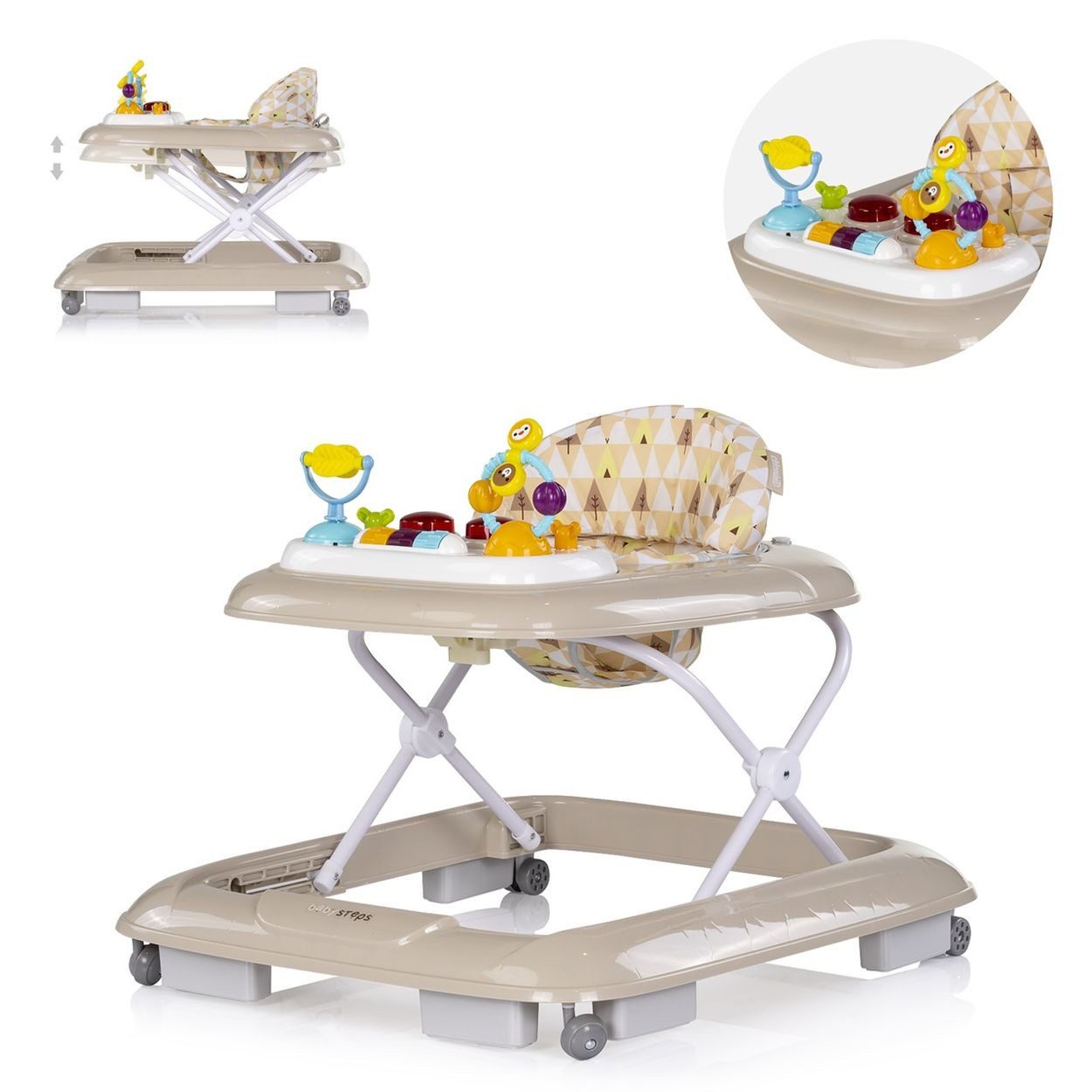 Chipolino Lauflernhilfe Baby Steps, Silikon, Spielpanel Räder Stopper klappbar Licht, Spielcenter
