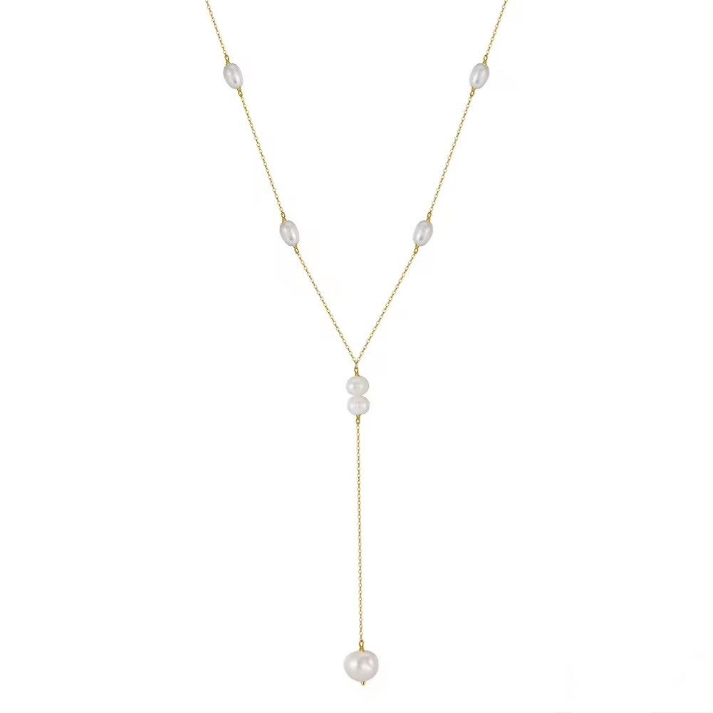 Runde Perlé Perlenkette Marie, lange Halskette, Süßwasserperlen, 925er Silb günstig online kaufen