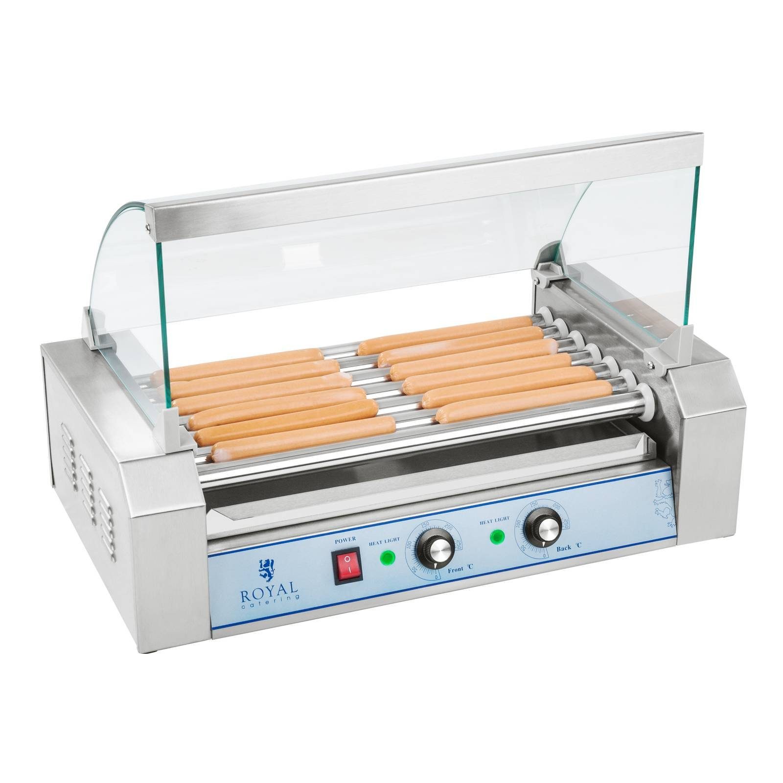 Royal Catering Elektrogrill Hot Dog Maker Grill Hot Dog Gerät Hotdog Rollen Grill Edelstahl 1400 W, 1400 W