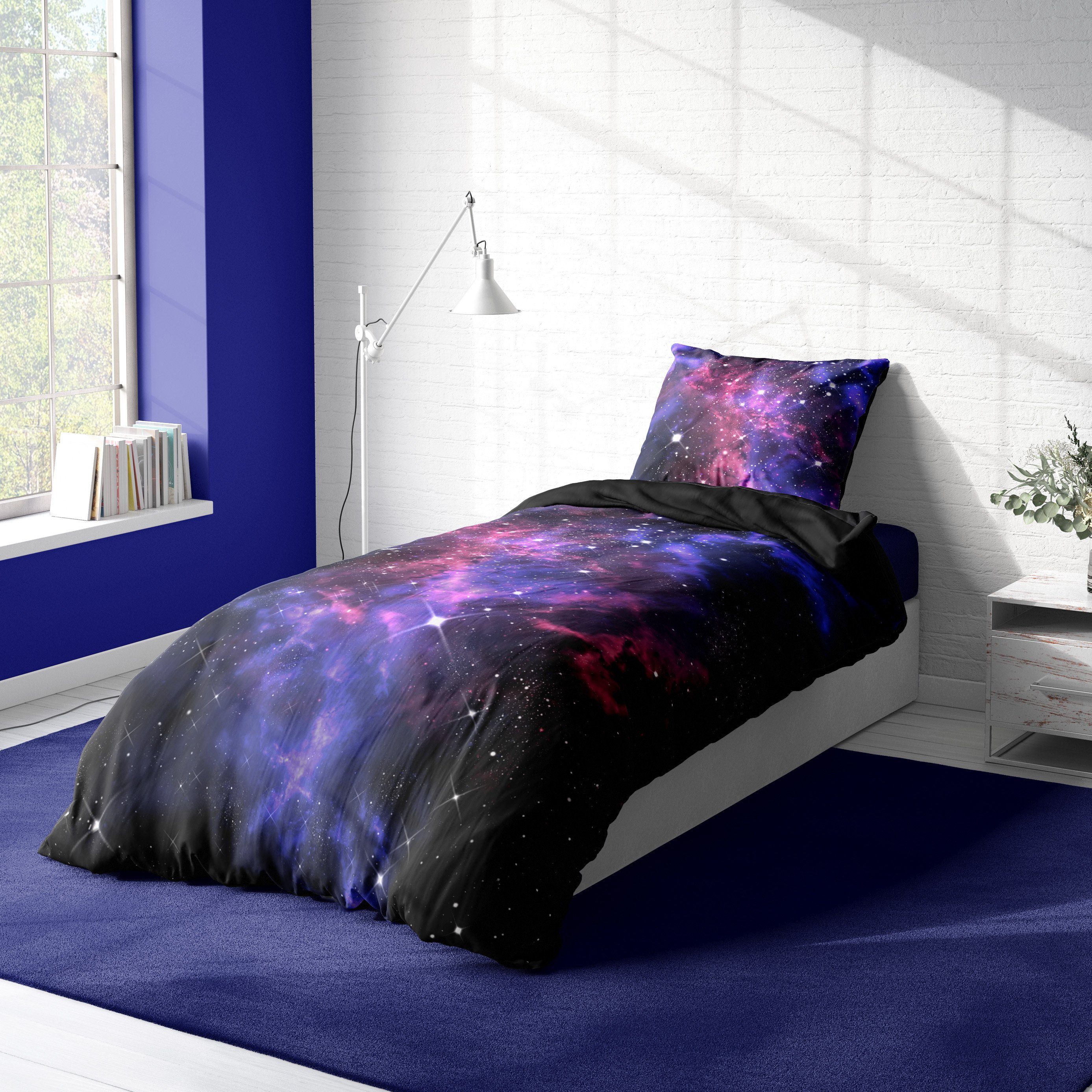 One Home Bettwäsche Weltall, Mikrofaser, 2 teilig, Galaxie und Sterne