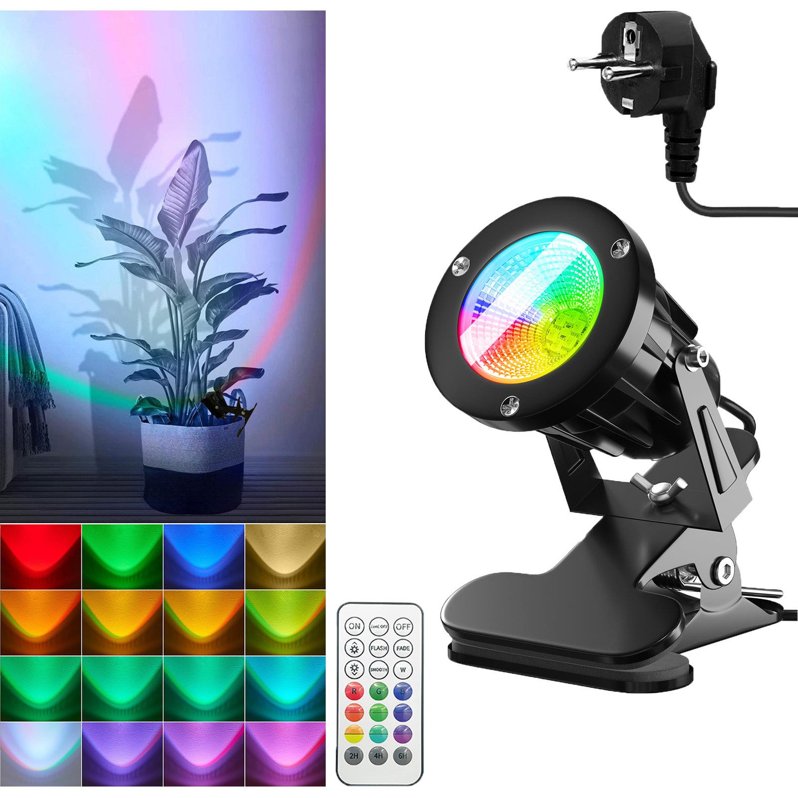 Jibenhome LED Wandstrahler 12W RGB LED-Spot mit Clip und Fernbedienung, 3 M günstig online kaufen