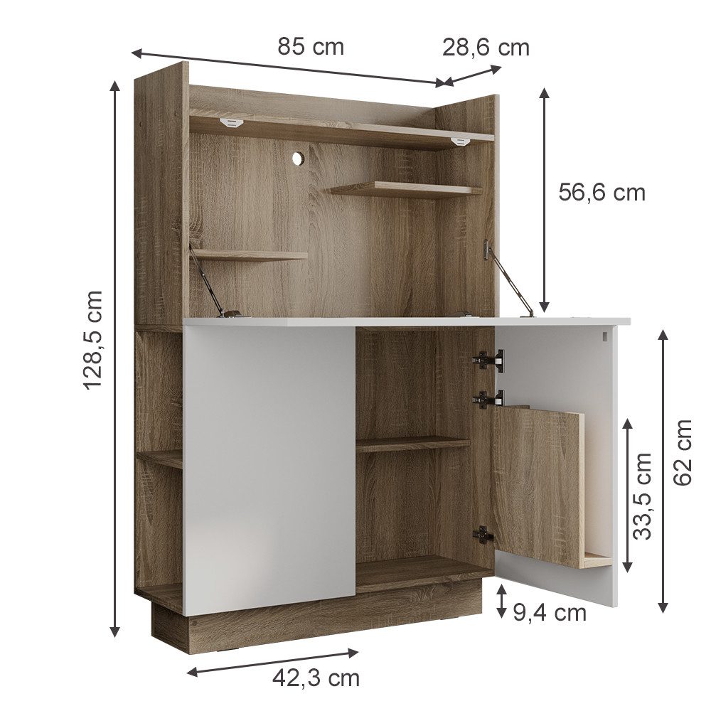 Vicco Regal-Schreibtisch Alena, Weiß/Sonoma, 85 x 27 cm günstig online kaufen