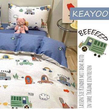 Kinderbettwäsche QCDD, KEAYOO, Baumwolle, 2 teilig, 100% Baumwolle Kinderbettwäsche mit Auto Muster