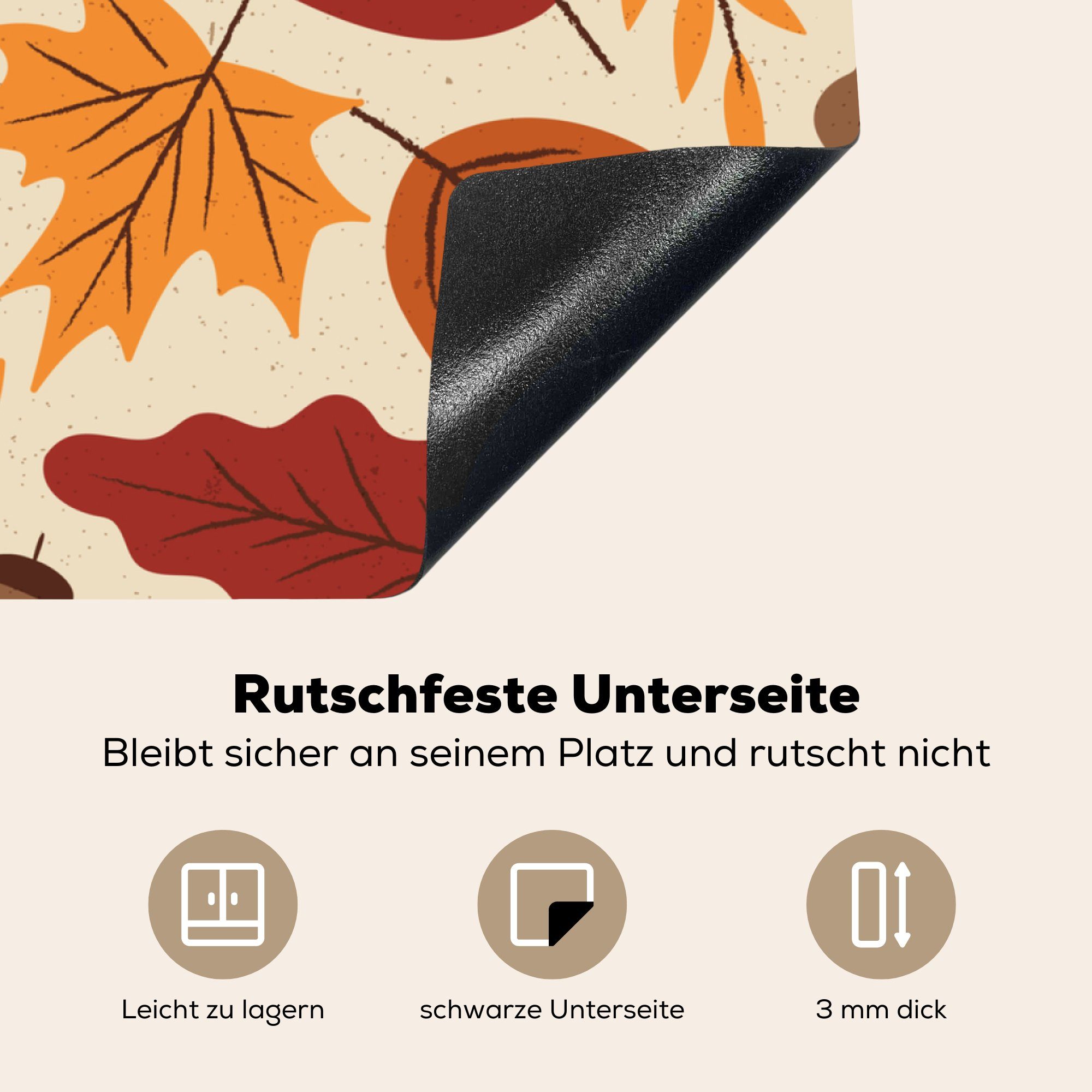 Herbst (1 Herdblende-/Abdeckplatte - tlg), cm, - Eichel 78x78 küche Arbeitsplatte für Blätter Vinyl, Zeichnung, Ceranfeldabdeckung, MuchoWow -