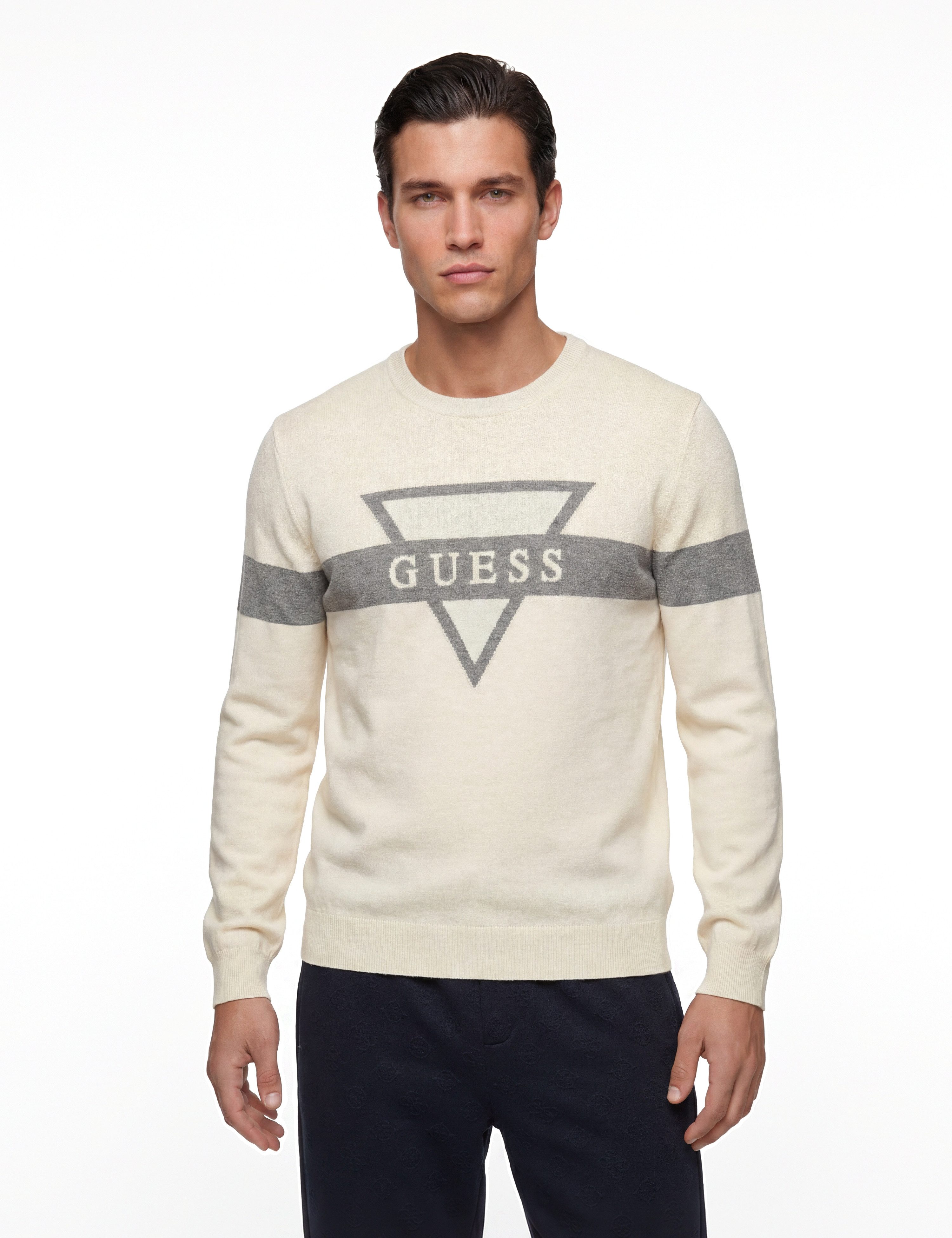 Guess Strickpullover mit Seide und Wolle, Regular Fit, Jacquard-Logo