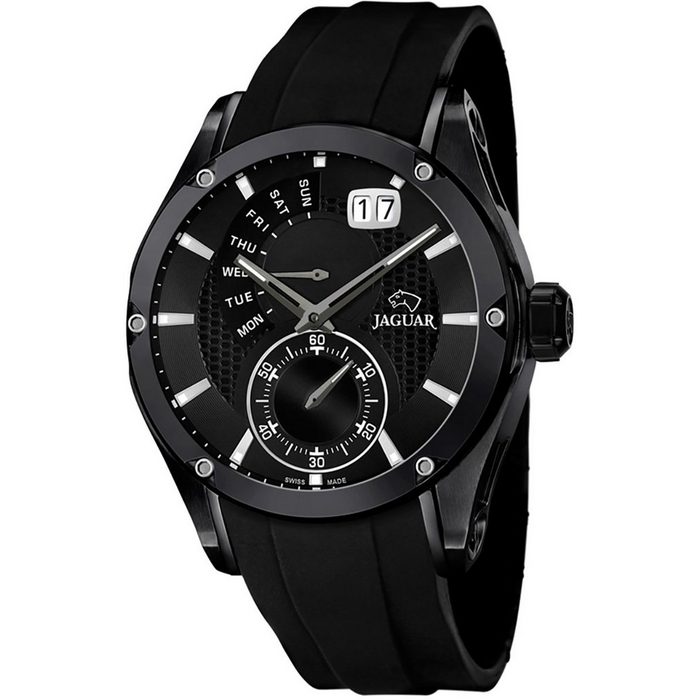 JAGUAR Quarzuhr Jaguar Herren Uhr Fashion J681/1 PUR (Armbanduhr) Herren Armbanduhr rund PURarmband schwarz Fashion
