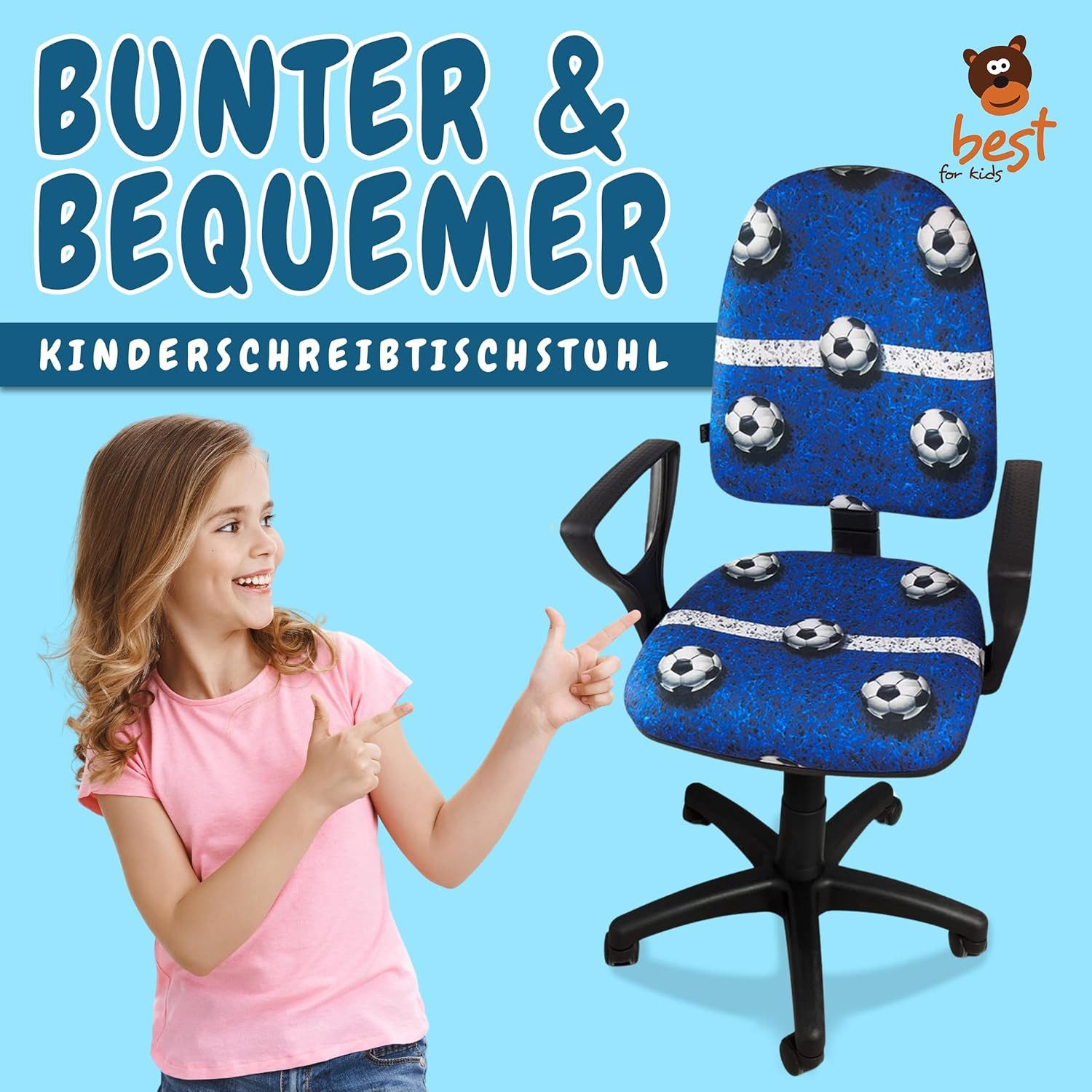 Best for Kids Schreibtischstuhl Kinderschreibtischstuhl–Ergonomisch, Stabil&Verstellbar (Einzelstuhl, 1 St), CPT-Mechanismus, ergonomisch, mitwachsend, verstellbar