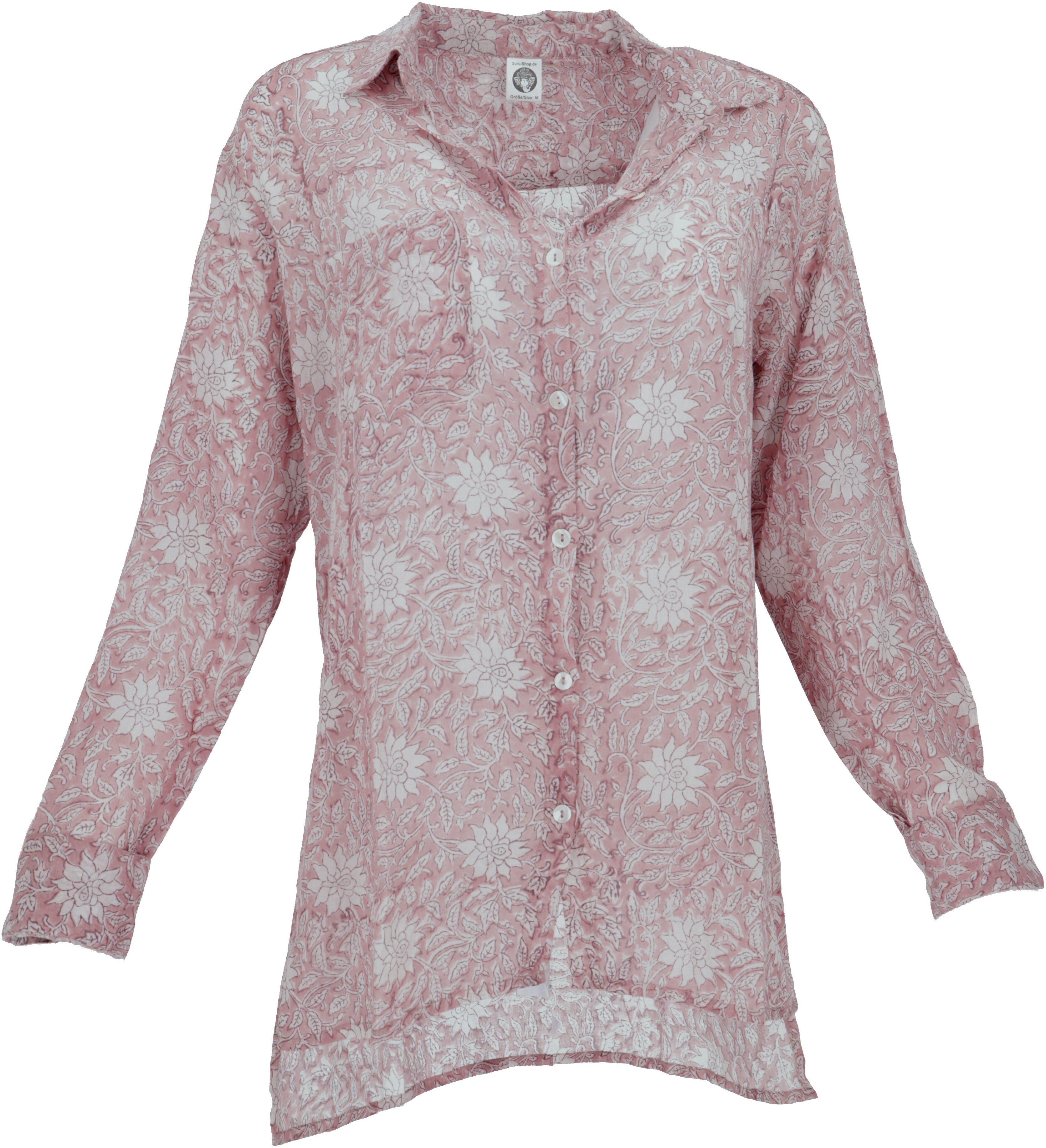 Guru-Shop Longbluse Handbedrucktes Boho Langarmhemd, luftiges.. günstig online kaufen