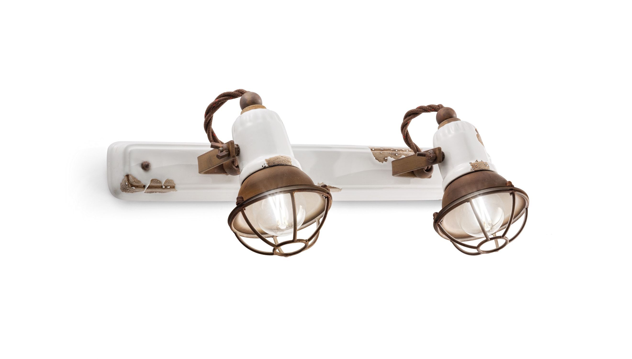 Licht-Erlebnisse Wandstrahler LIVIA, ohne Leuchtmittel, Keramik Metall E14 verstellbar Weiß Shabby Antik Rostbraun 2-flammig