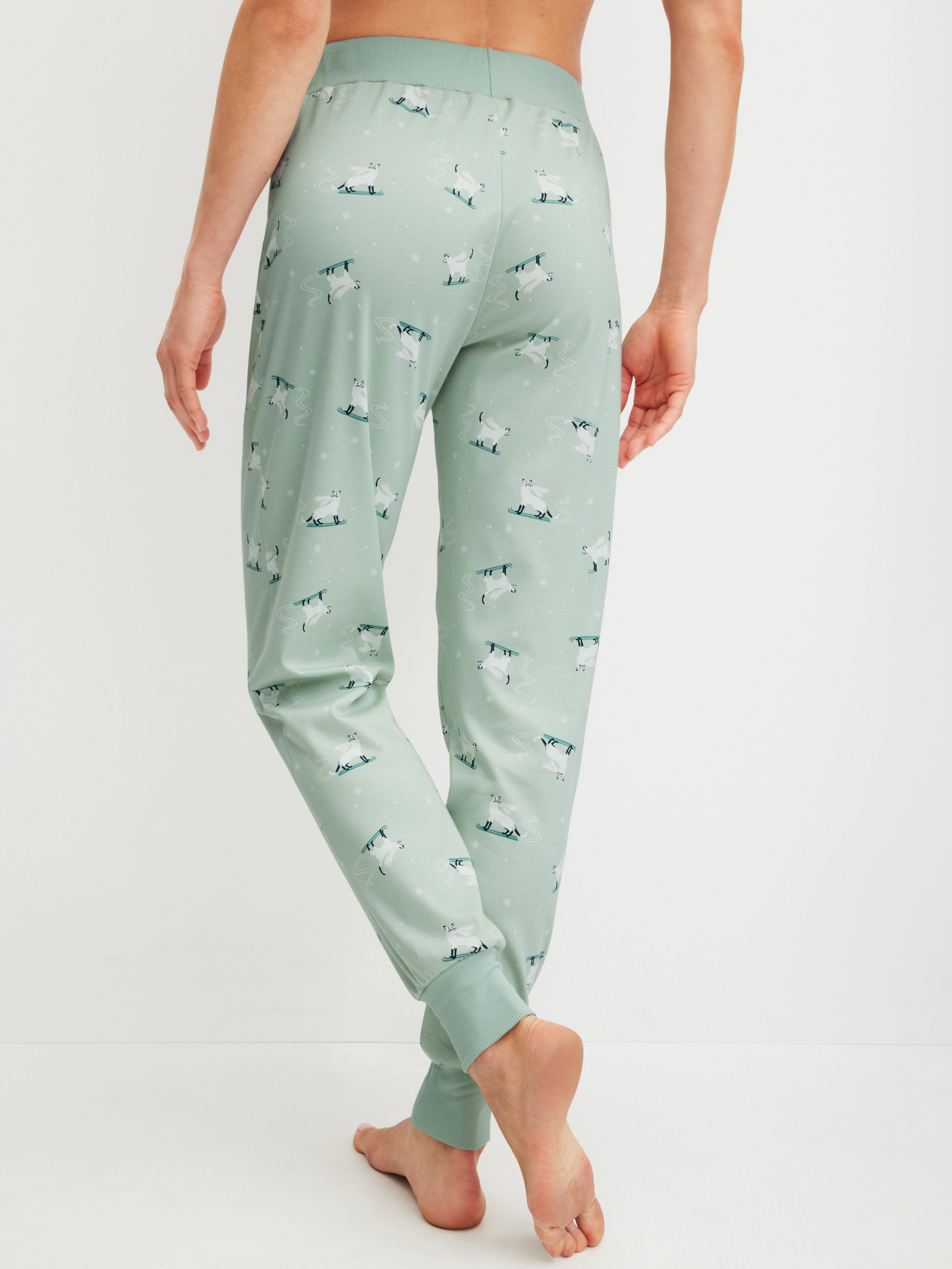 CALIDA Pyjamahose Favourites Cats Damen (1-tlg) Interlock Qualität, atmungsaktiv, hautfreundlich, wärmend,mit Bündchen