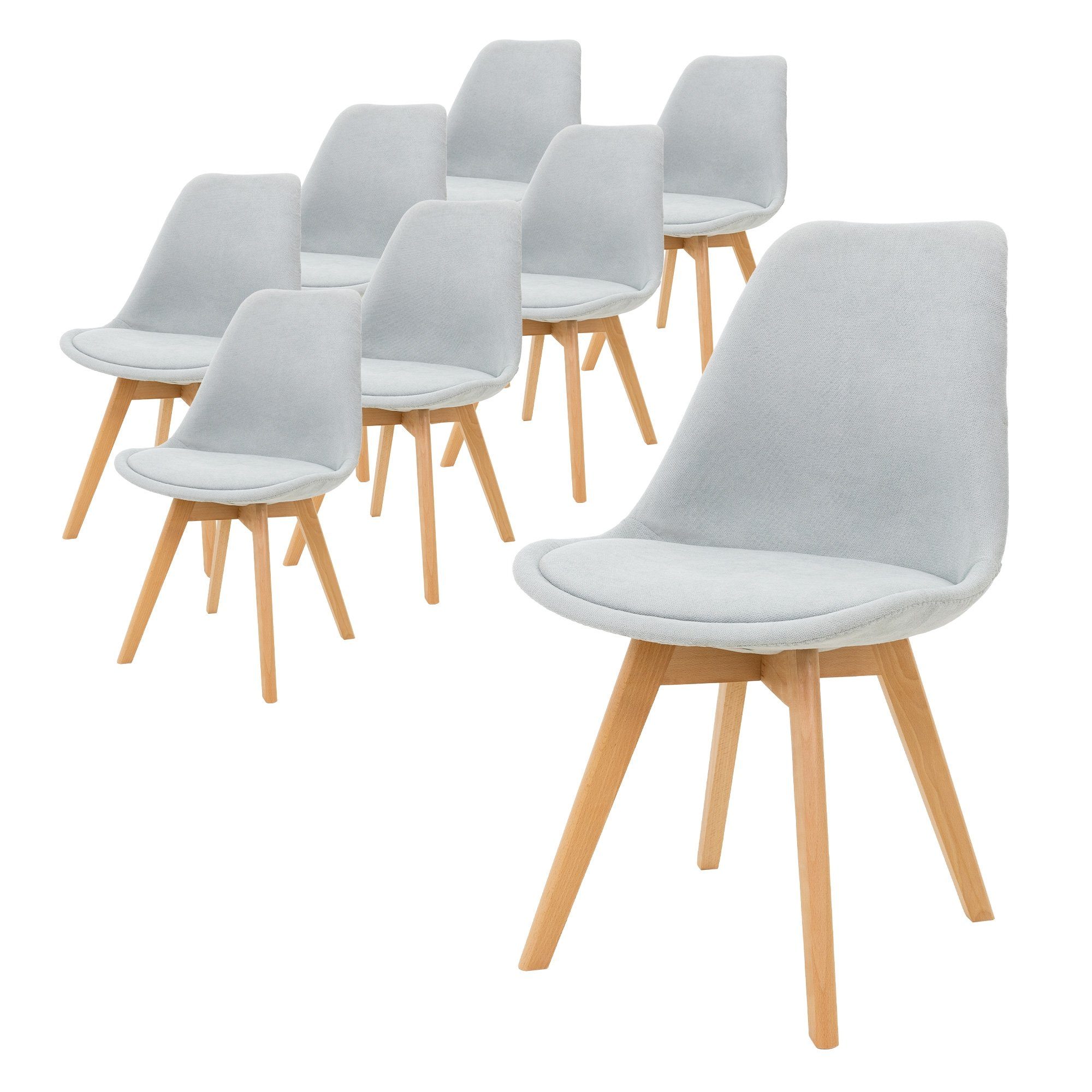 ML-DESIGN Stuhl Esszimmerstühle Polsterstuhl Küchenstuhl Wohnzimmerstühle (8er Set), 8er Set Grau Retro Buchenholz-Beinen Sitzfläche aus Leinen ergonomisch
