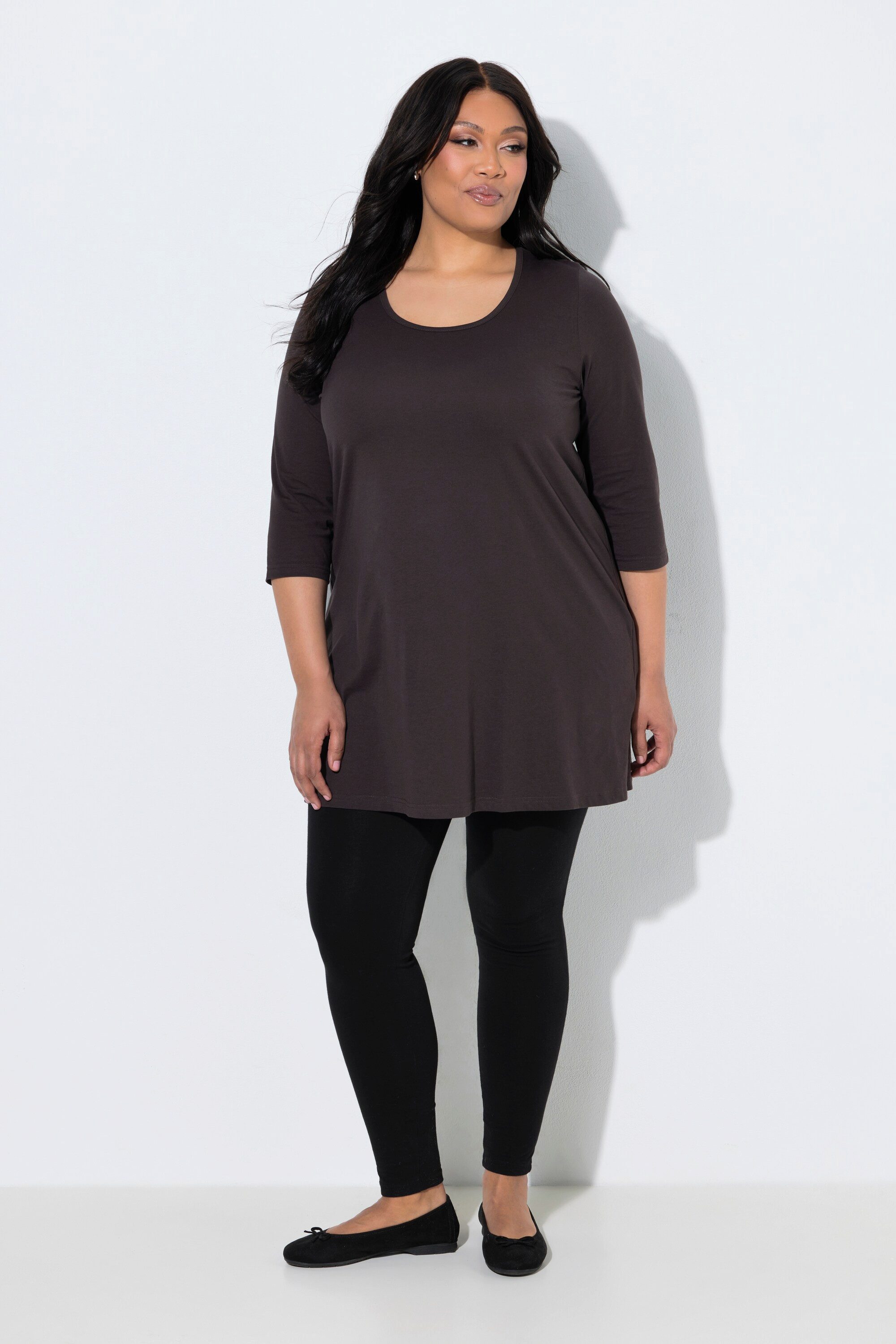 Ulla Popken Longshirt Longshirt A-Linie Rundhalsausschnitt 3/4-Arm